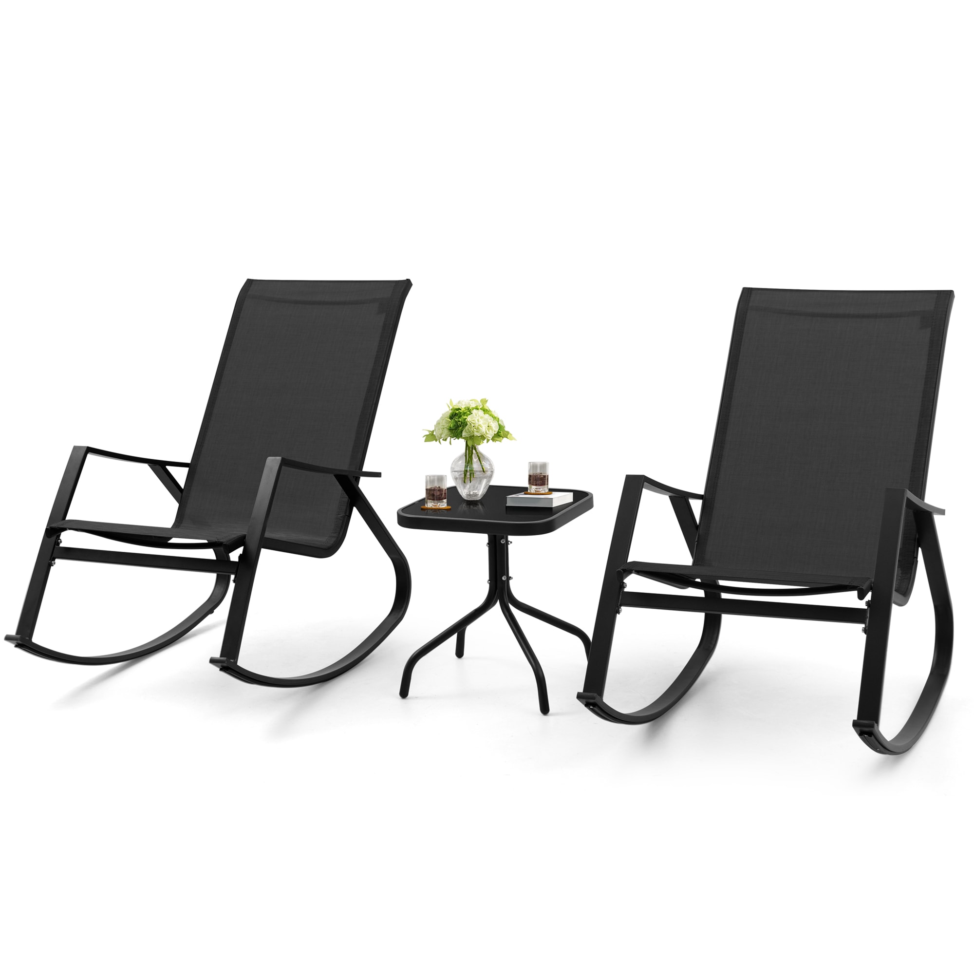 Crestlive Products CL-RC007BLK 3 -Piece Patio Conversation Set with Black