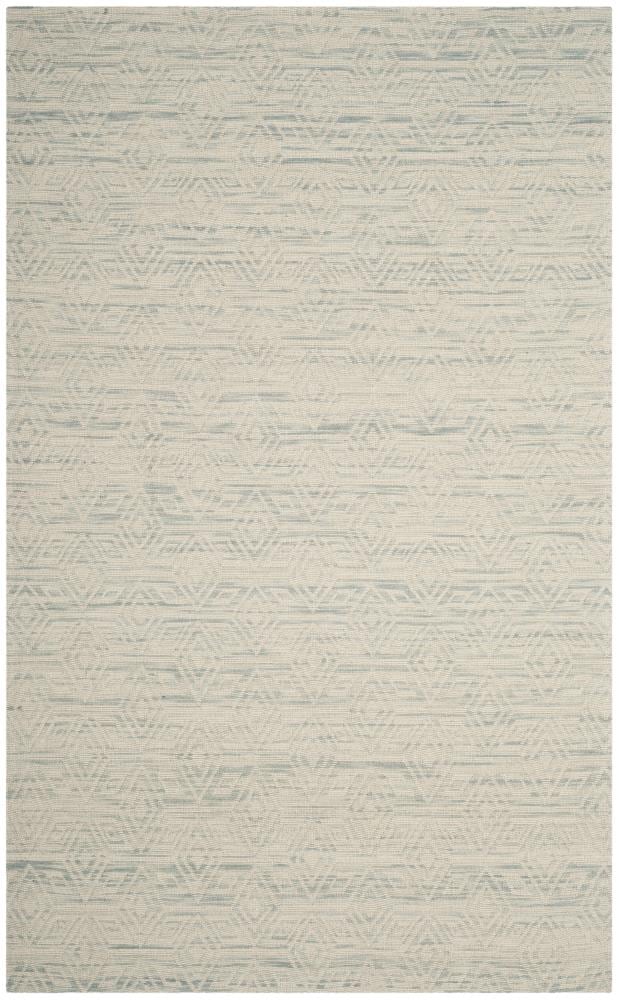Ivory and Light Blue Hand-Tufted Wool Area Rug, 5' x 8'