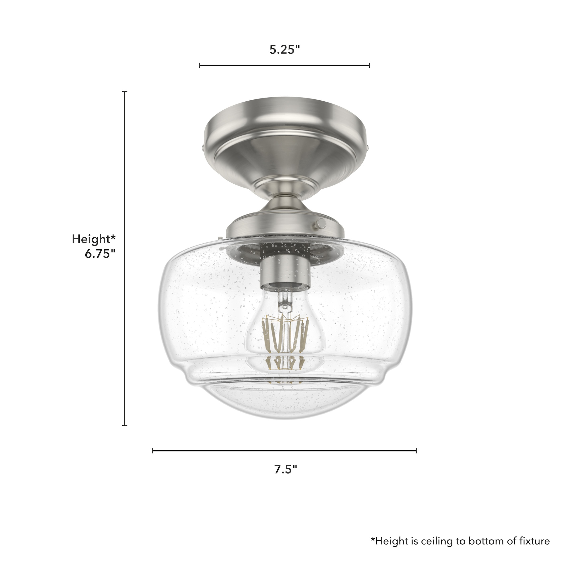 Saddle Creek Brushed Nickel 1-Light Mini Semi-Flush Mount with Clear Seeded Glass