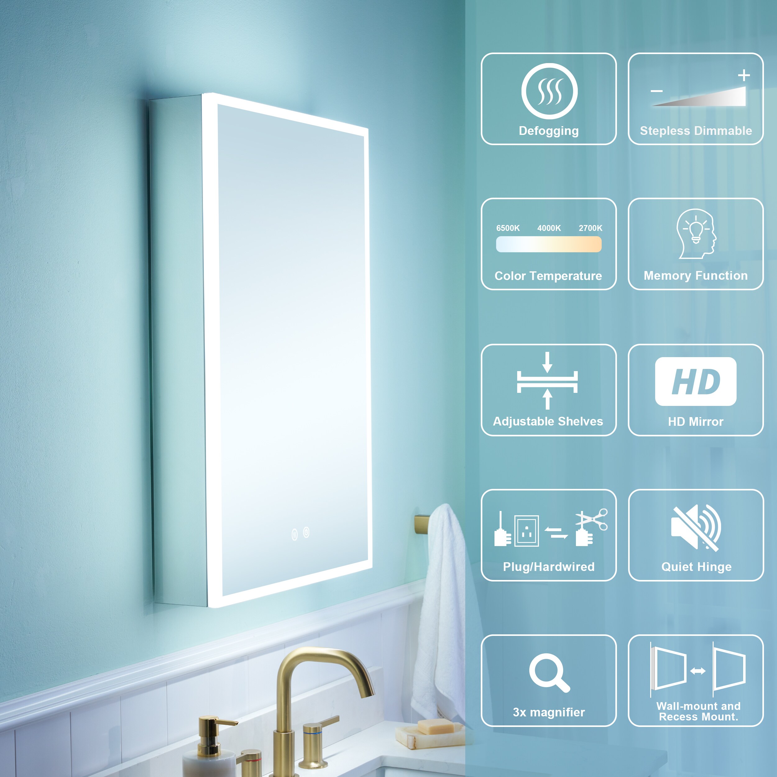 WELLFOR W8MCL2030L Bathroom-Medicine-Cabinets - View #5