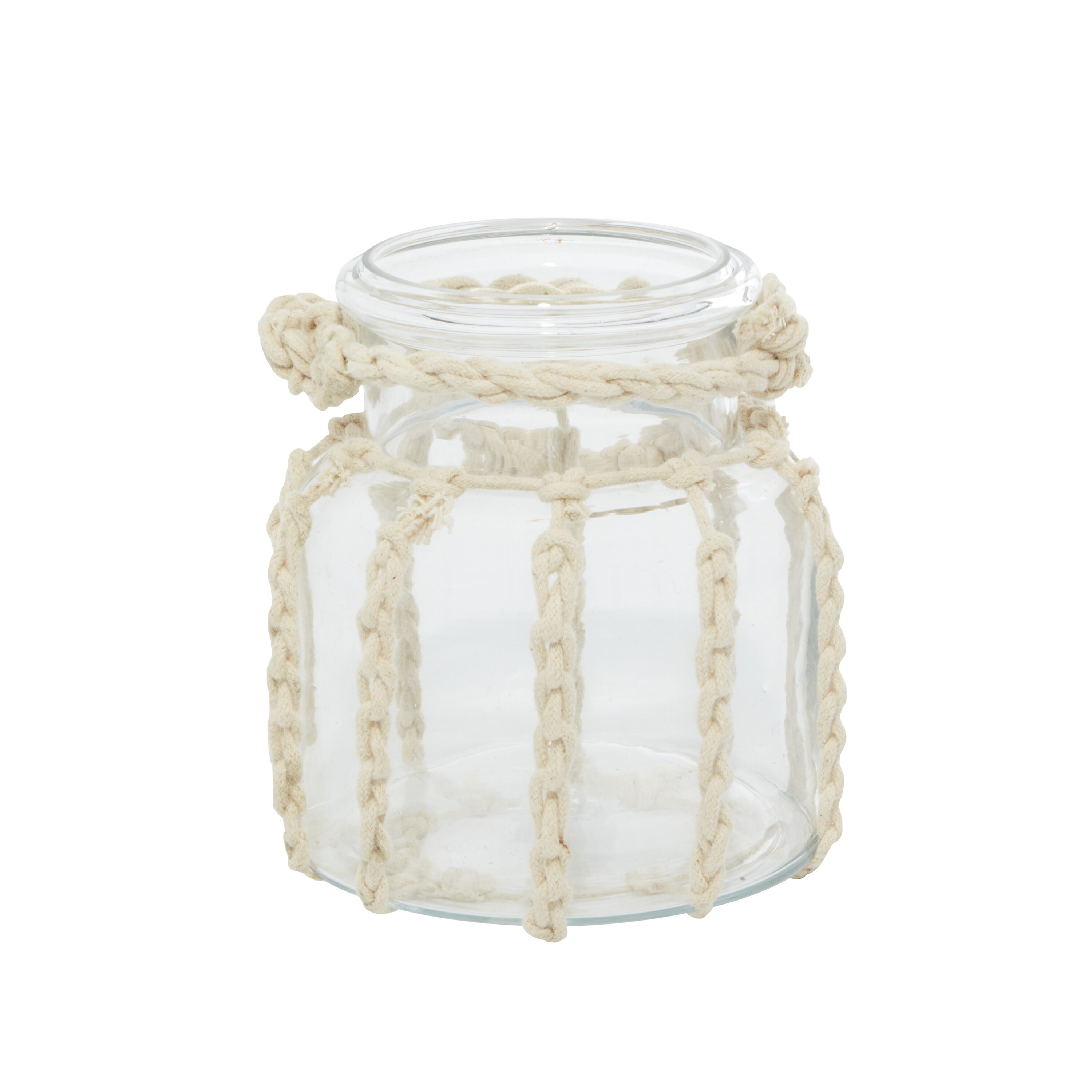 Coastal Clear Glass 6" Hanging Candle Lantern with Rope Detail