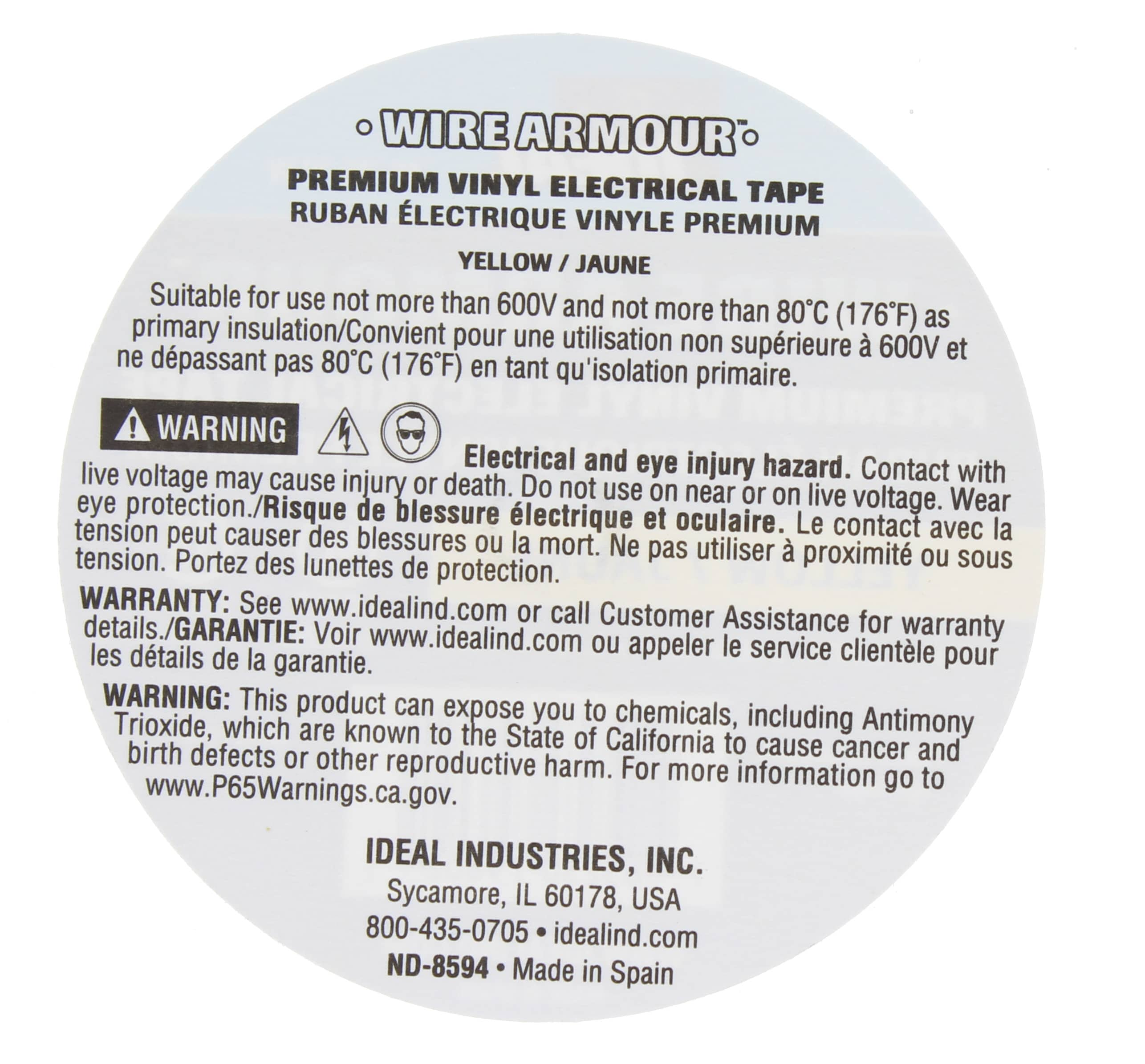 IDEAL Wire Armour 0.75-in x 66-ft Vinyl Electrical Tape Yellow (10-Pack) in  the Electrical Tape department at