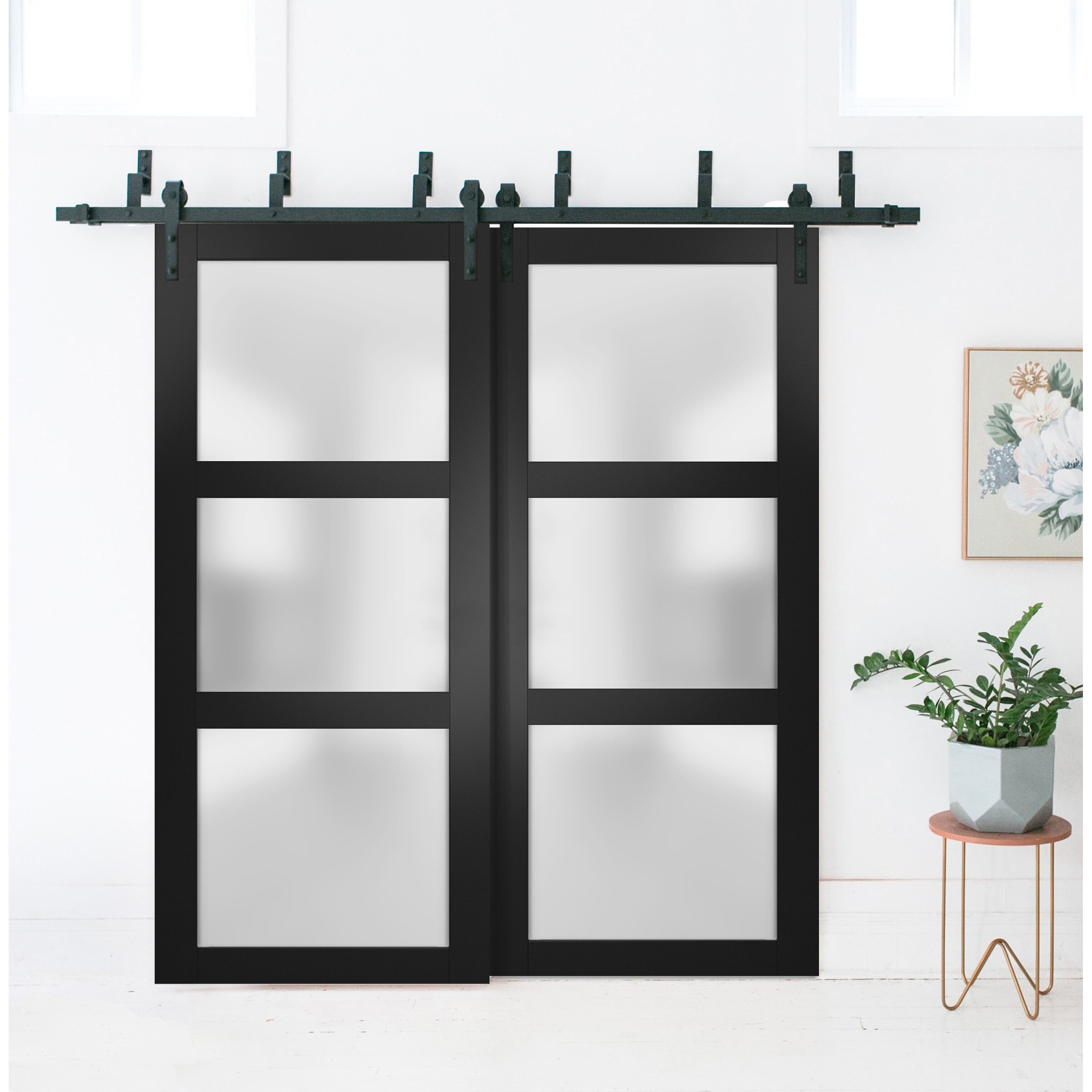 SARTODOORS LUCIA 24 In X 80 In Black 1 Panel Frosted Glass Smooth Solid   61236649 