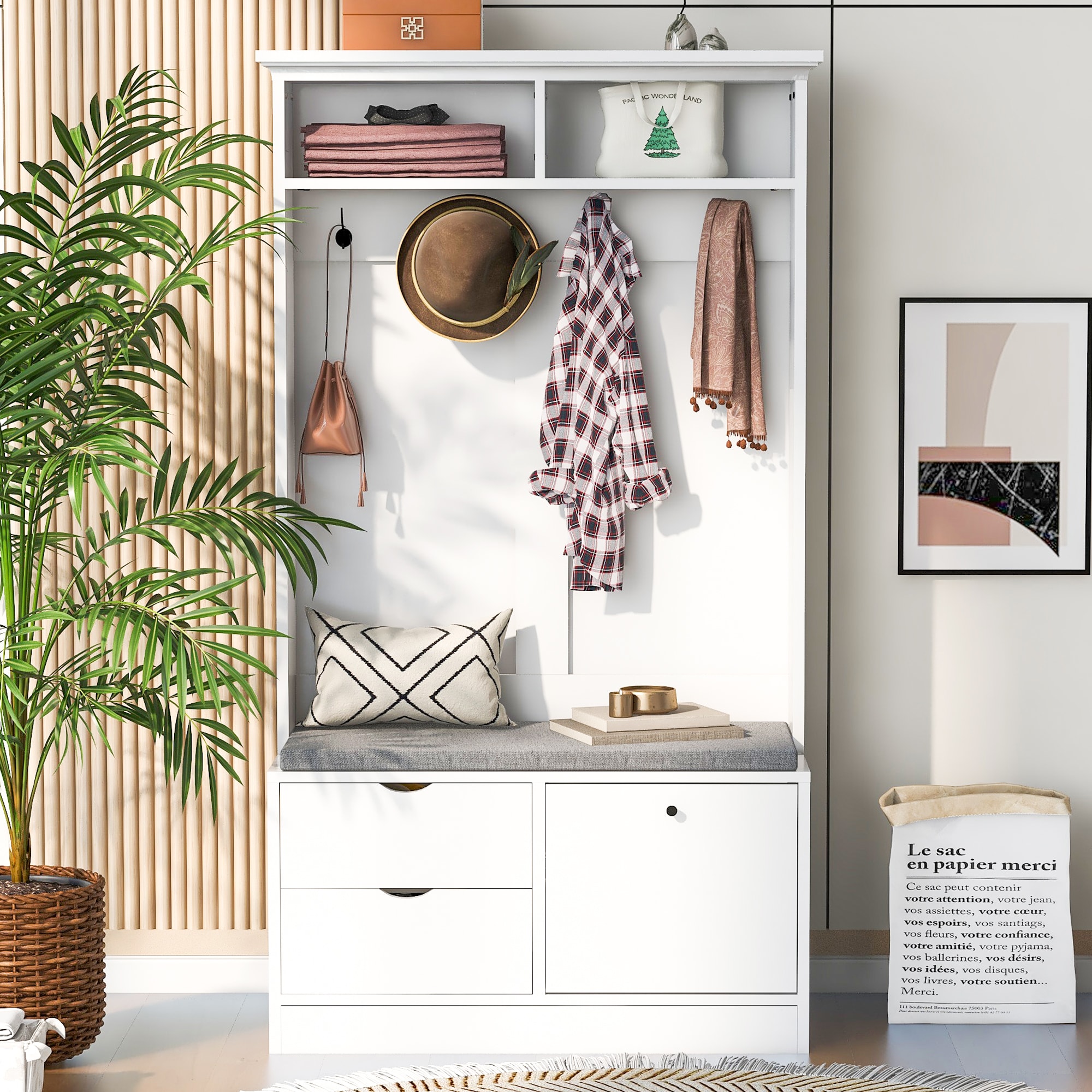 JIMSMAISON JMUCHT03W Modern 40.6-in White Composite Hall Tree