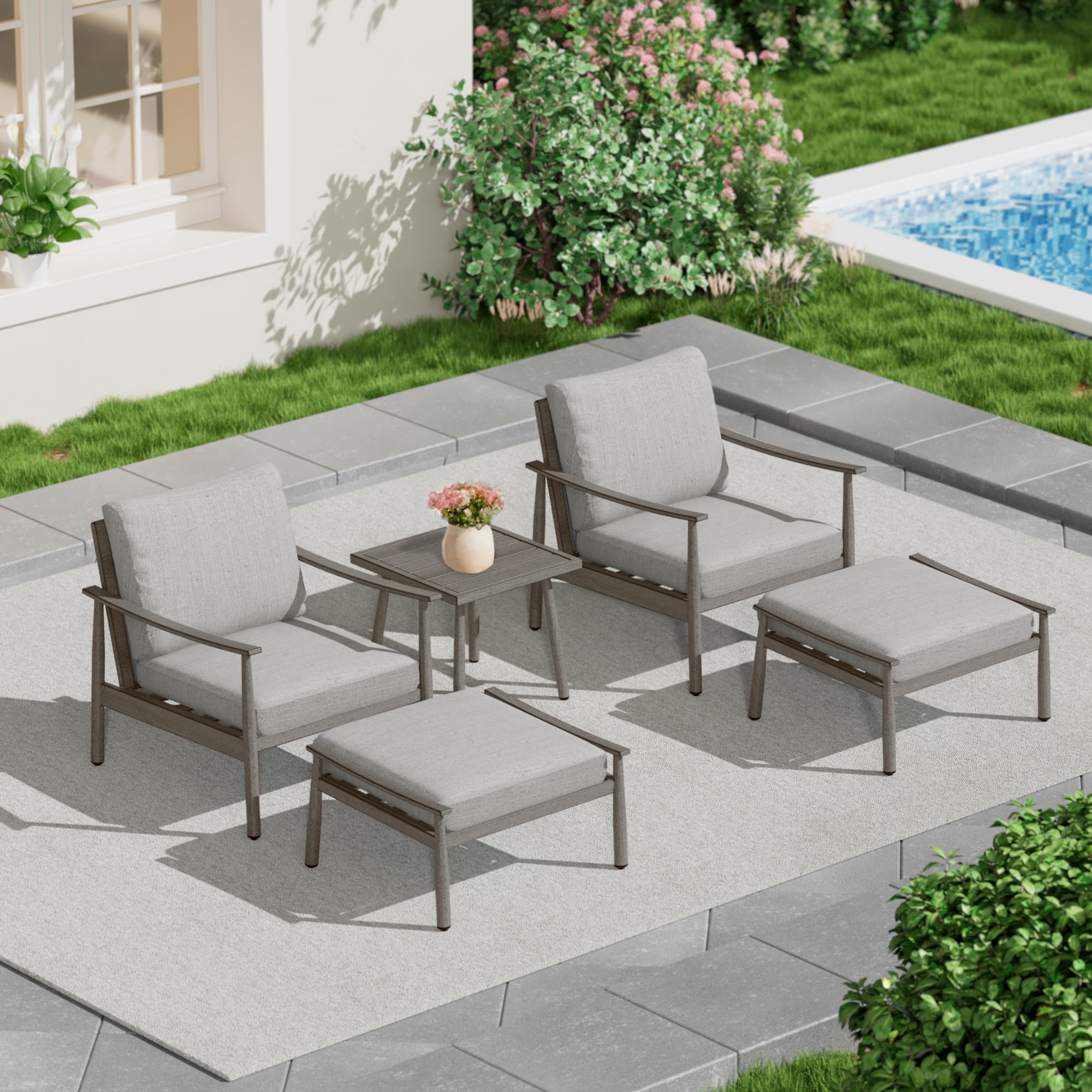  CP-SF5-GG-B1-WL2 5 -Piece Patio Conversation Set with Gray Cushions