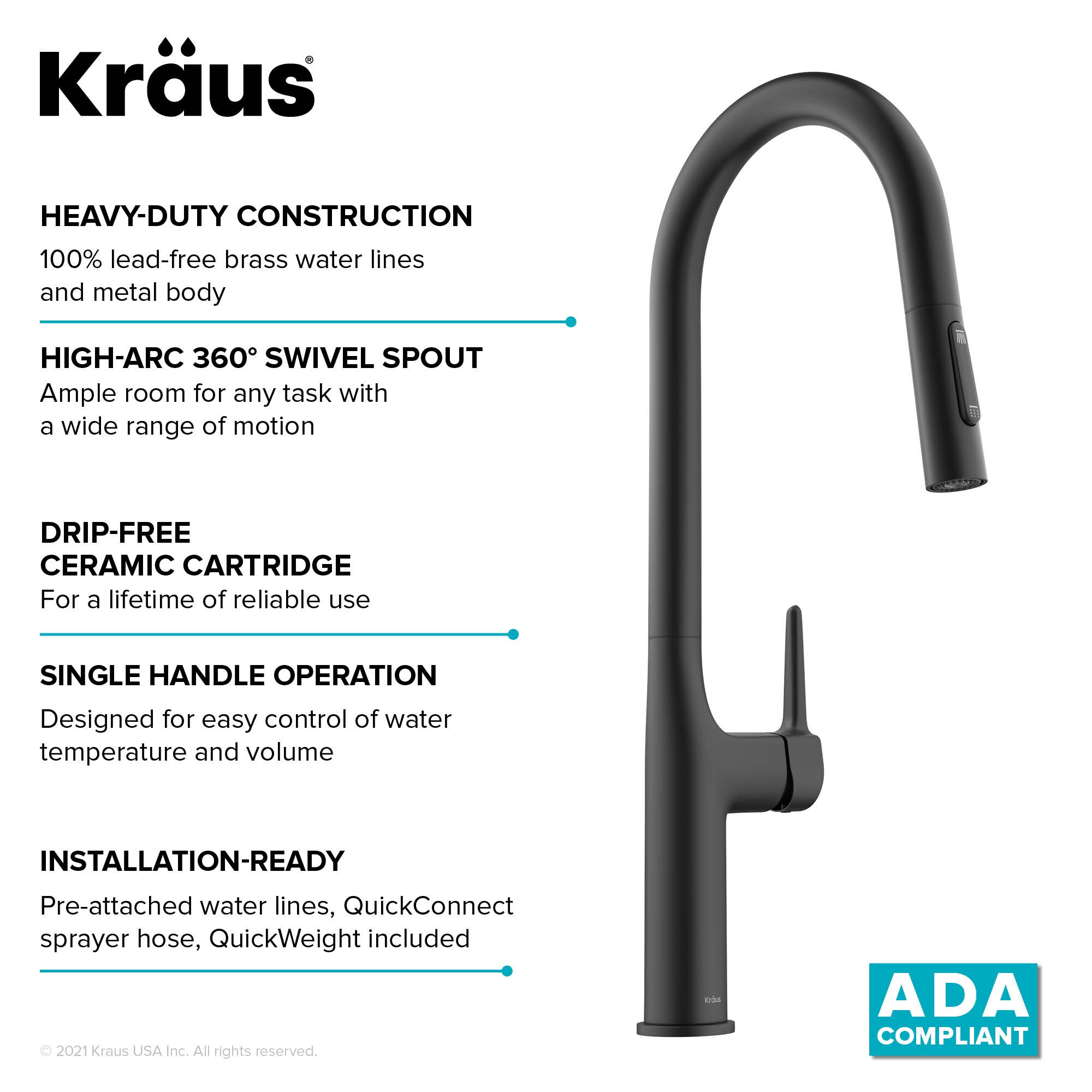 Kraus Oletto Matte Black Single Handle Pull-down Kitchen Faucet With ...