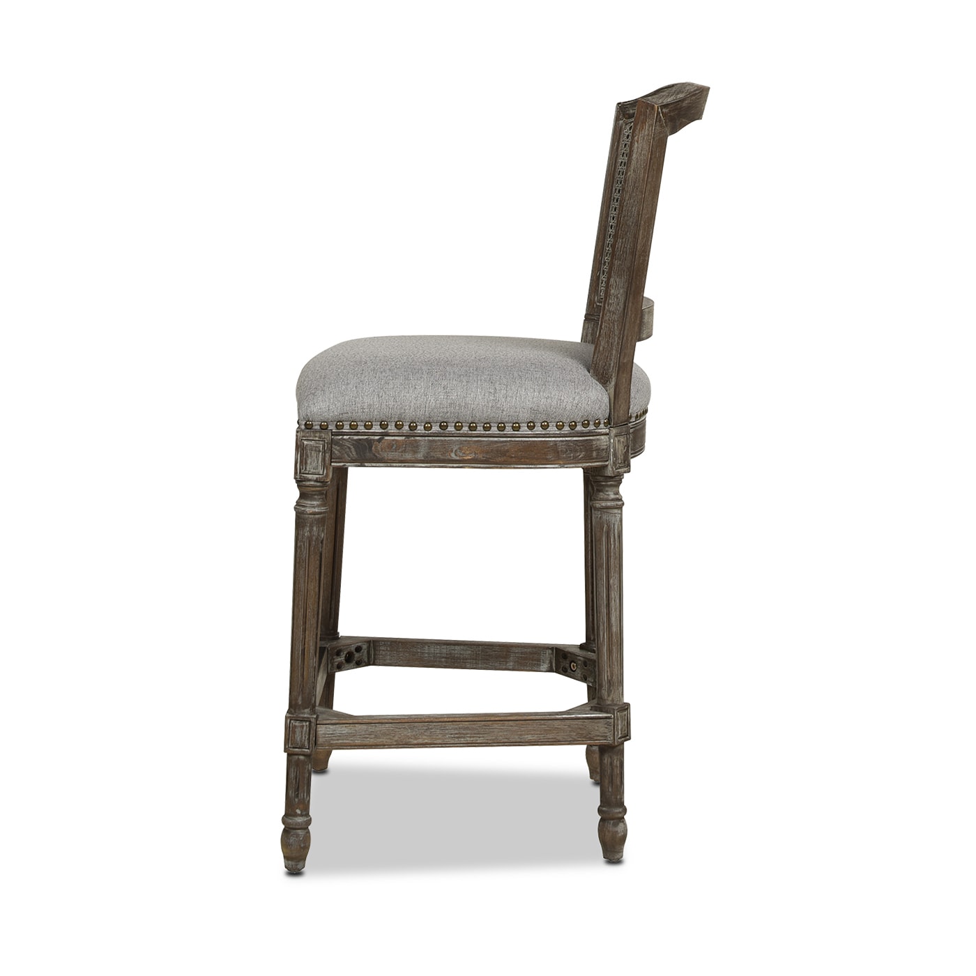 Triomphe Dark Heathered Grey Linen and Oak Wood Counter Stool