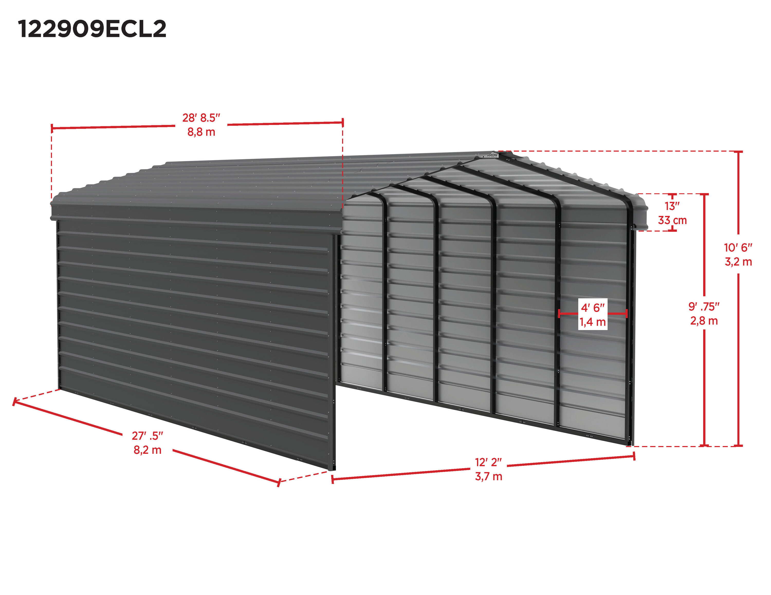 Arrow CPHC122909ECL2 Carport-Covers - View #2