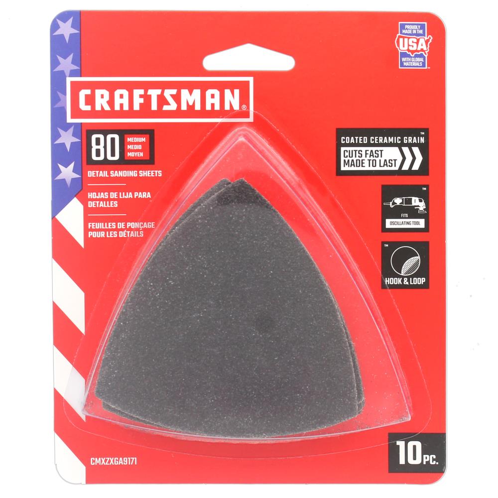 CRAFTSMAN CMXZXGA9171 3 In H/L NH Sm Osc 80 Grit 10pk 10 -Piece Ceramic alumina 80 -Grit Detail Sandpaper