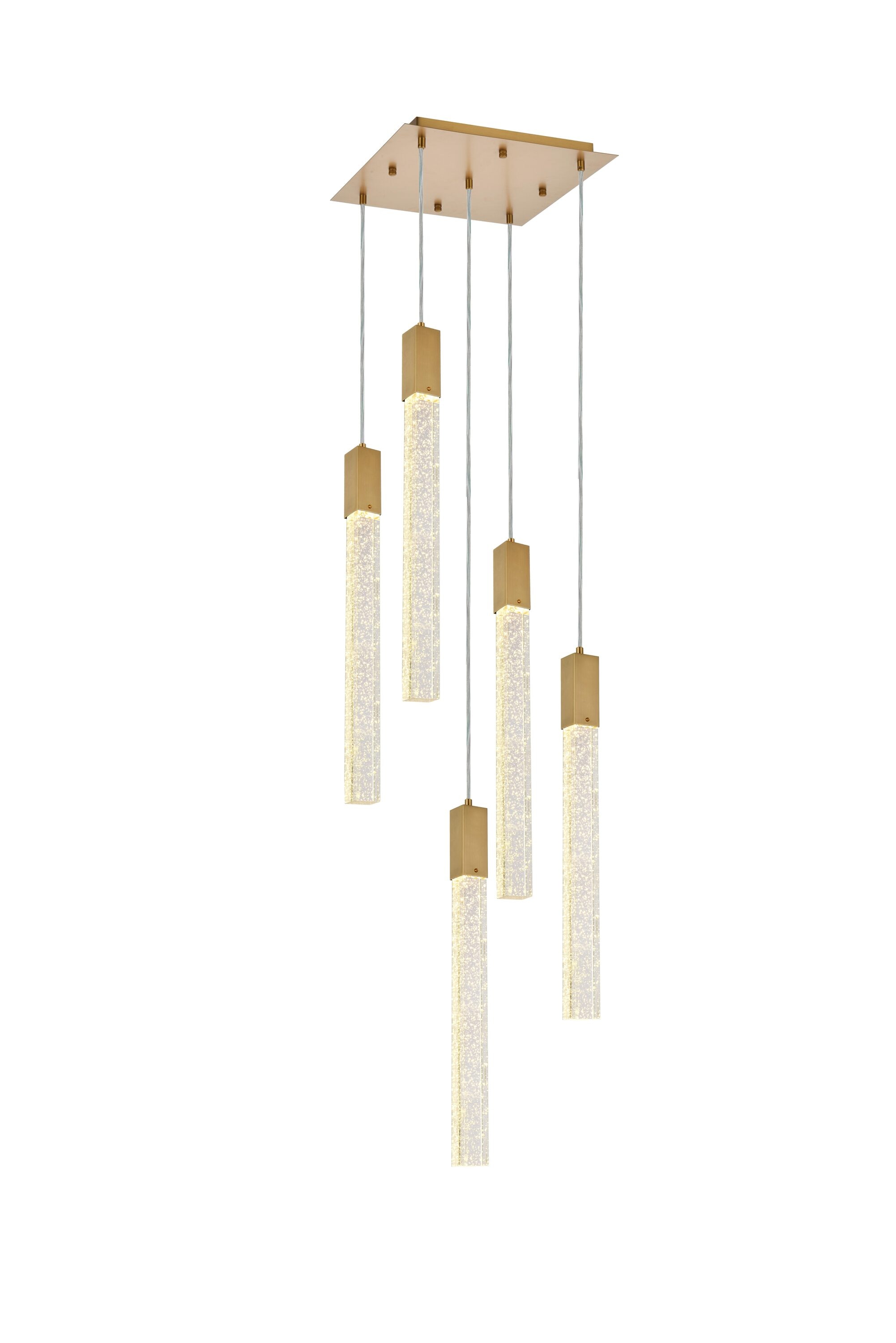Elegant Decor HF6198D16SG Home Furnishing 5 -Light Satin Gold Modern/contemporary Square Medium Hanging Pendant light
