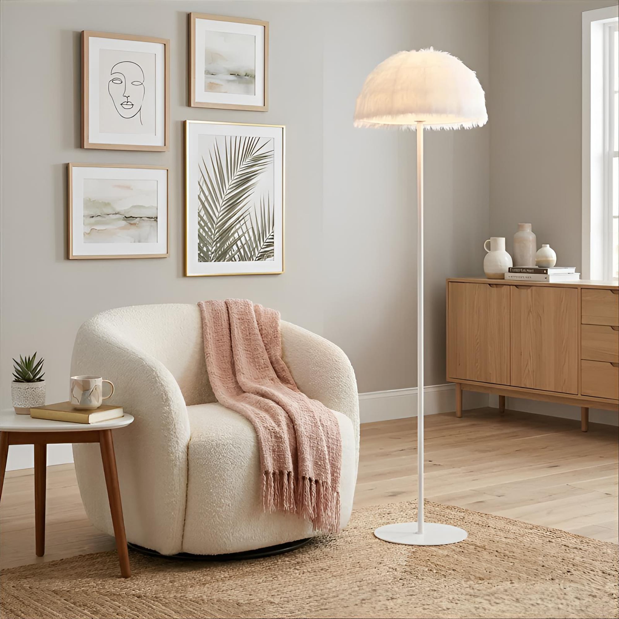 ACROMA Haven 63-in White Standard Floor Lamp with Faux leather Shade