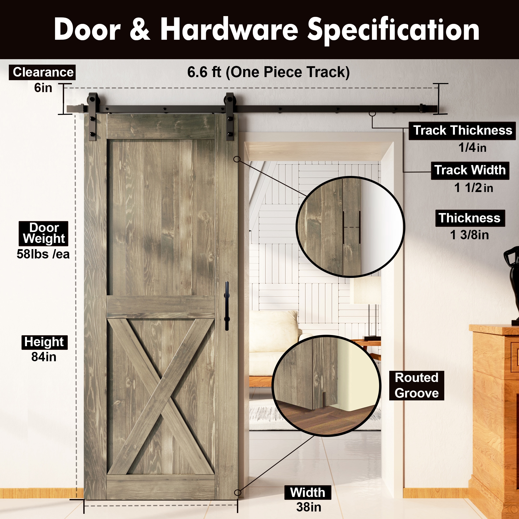 HOMACER YT1TGH079C-3884-X-GR Barn-Doors - View #7