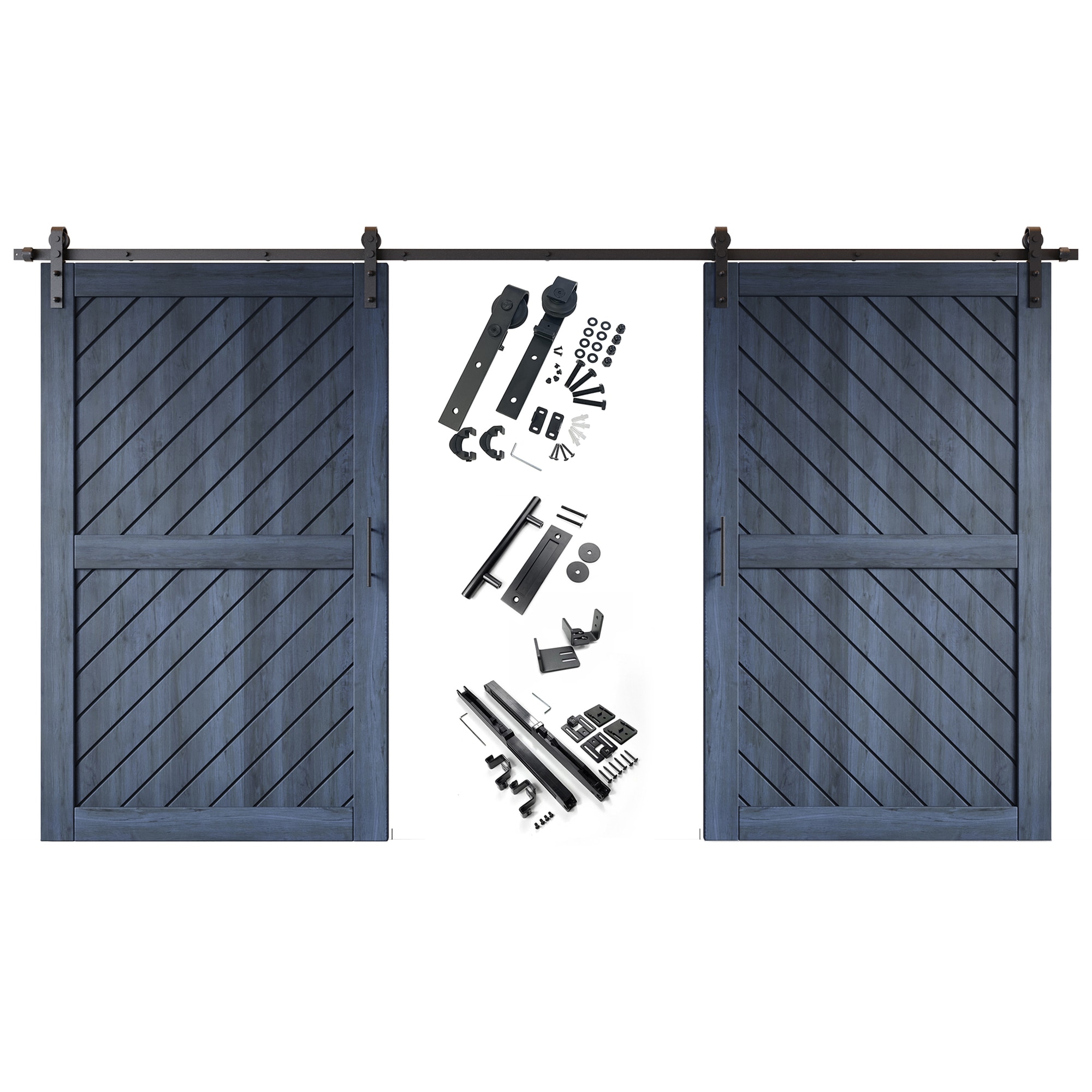 HOMACER YT2H216C-XT1-4880-NA 48-in x 80-in Navy Prefinished Non-standard Pine Wood Solid core Double Barn Door (Hardware Included)