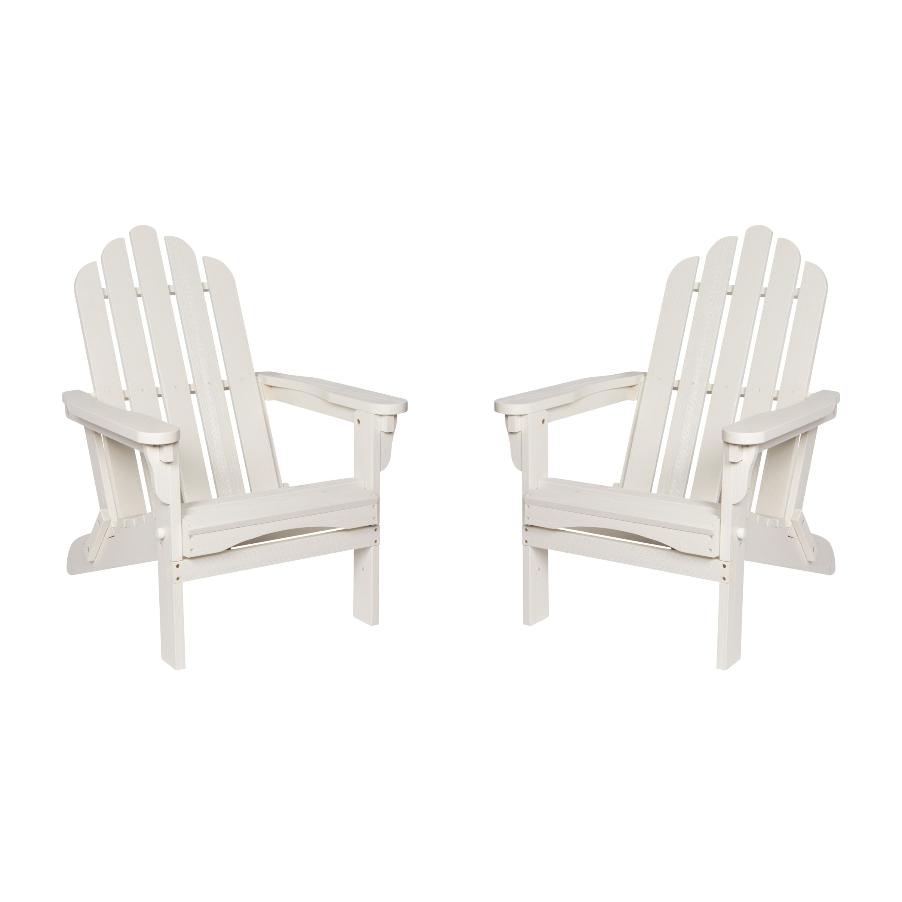 Shine Company KT4659EW-2 Set of 2 Eggshell White Wood Frame Stationary Adirondack Chair with Slat Seat