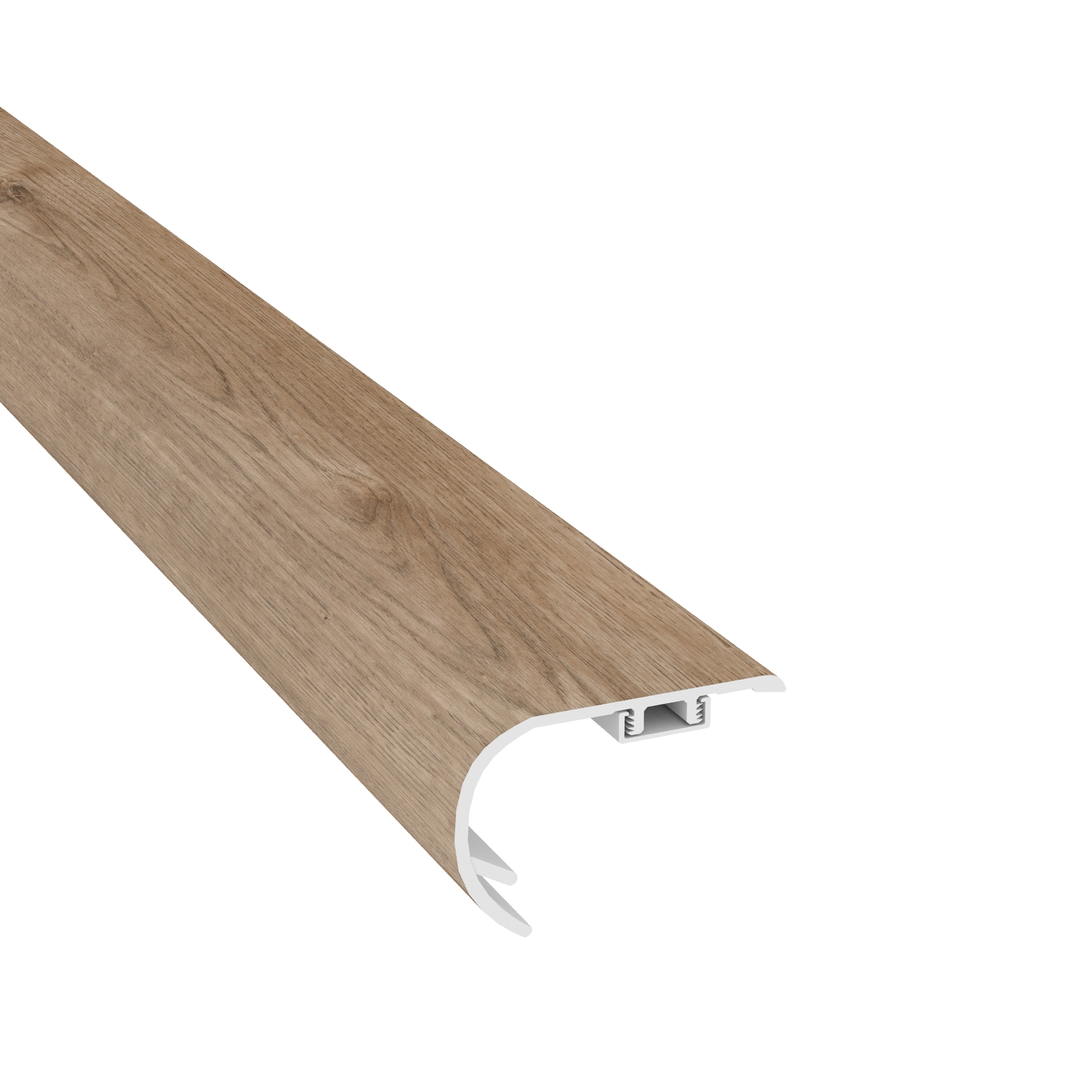 CALI 7902601214 Legends 2.17-in x 72.83-in x 1.57-in Oyster Isle Prefinished Vinyl Overlap Stair Nosing