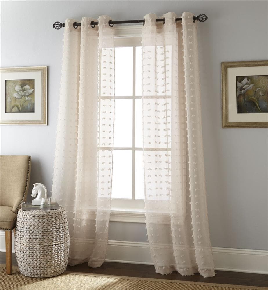 84-in Sand Light Filtering Grommet Curtain Panel Pair Polyester in Off-White | - allen + roth PAYTON-P-SAND-84