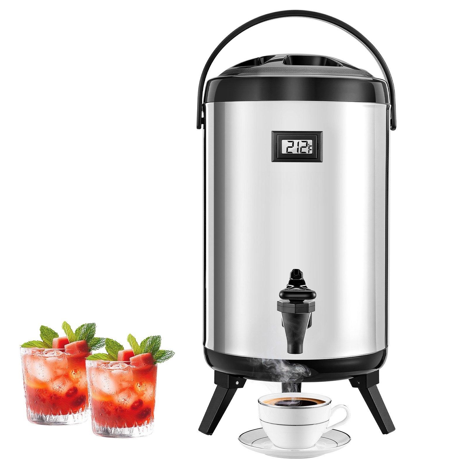 Mecale Insulated Beverage Dispenser 2-Gal Stainless Steel Server with Spigot and Temp Display Silver