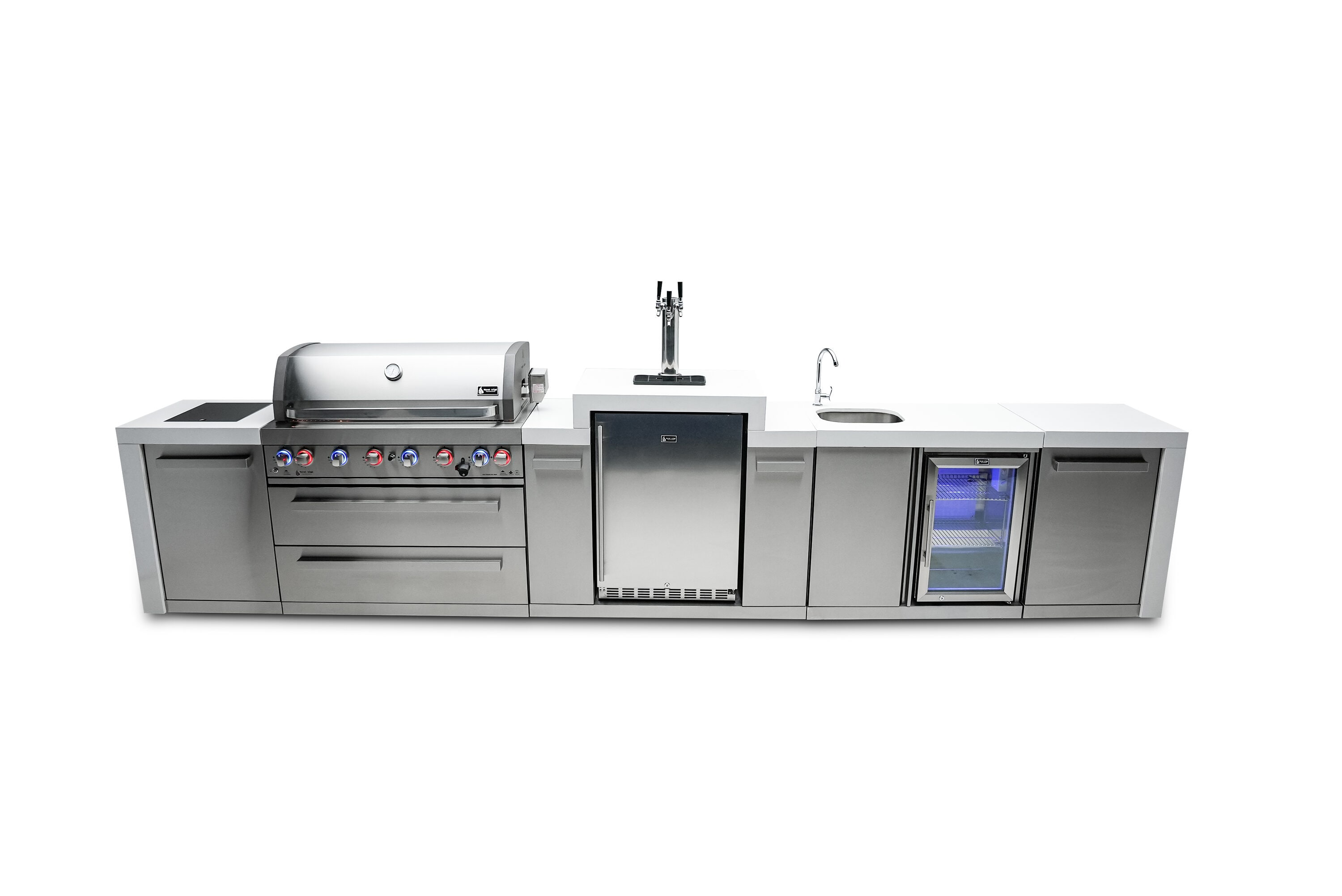 Mont Alpi MAI805-DKEGBEV 805 Deluxe Series 5 -Piece 120-in W x 23-in D x 46-in H Modular Outdoor Kitchen Grill with bar/counter top 8 Burners