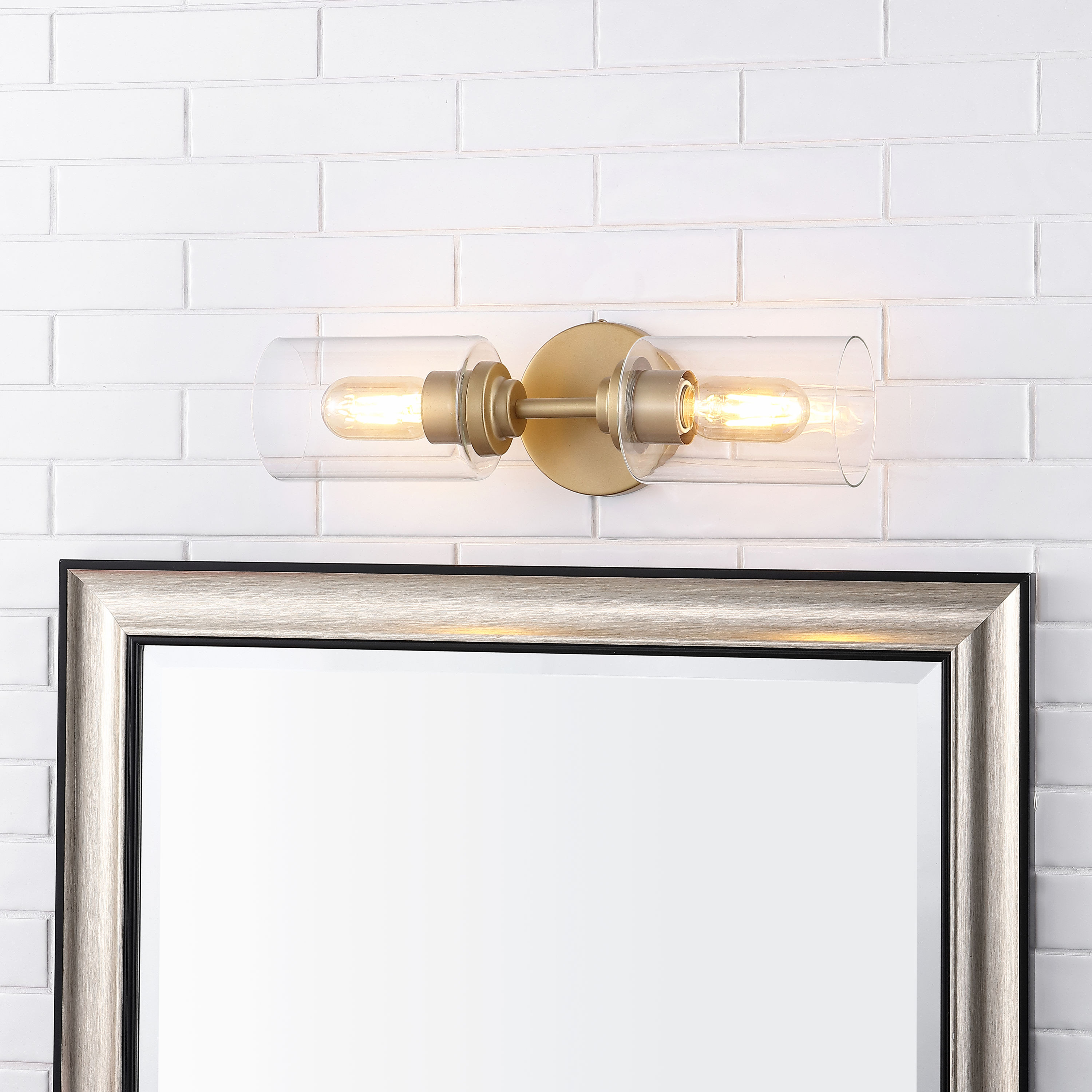 JONATHAN  Y JYL9548B Giles Iron Industrial Transitional 5.75-in 2 -Light Satin Gold Farmhouse Vanity light