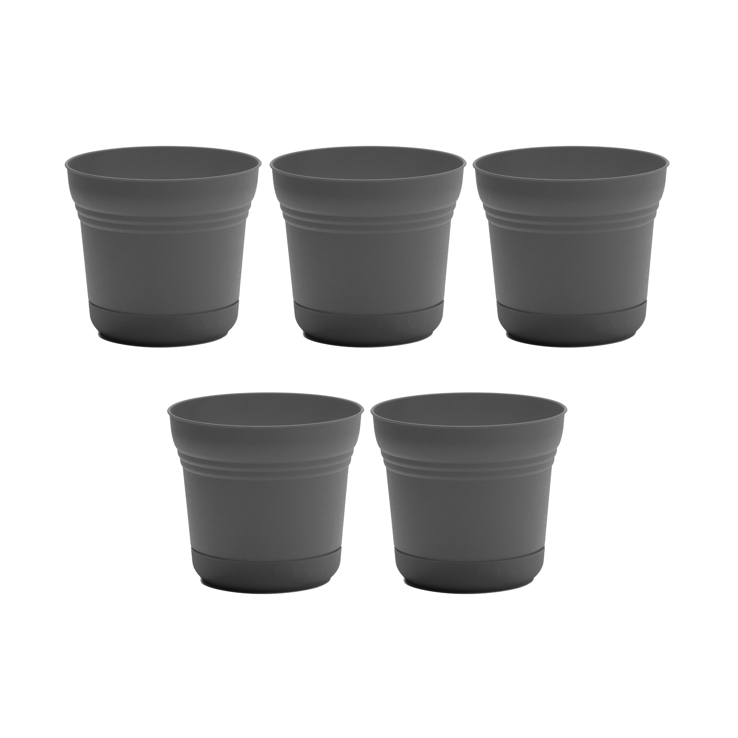 Bloem DCB-SATMIX21 5 -Pack Round 5.0-in W Small Gray Plastic Indoor/Outdoor Planter with Drainage Holes Attached Saucer