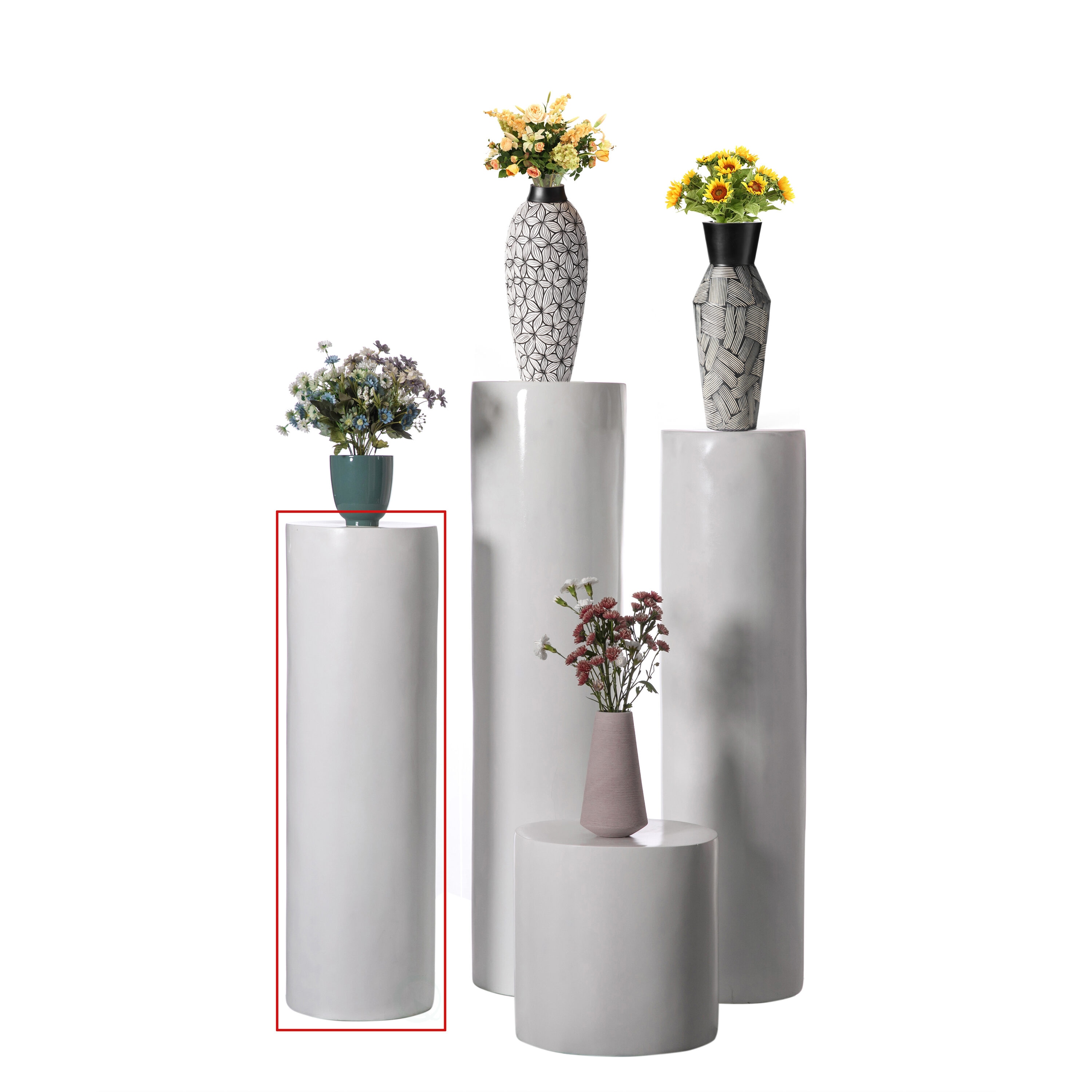 Tall White Fiberglass Cylinder Pedestal Stand