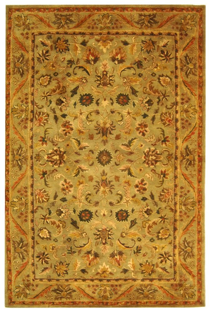 Safavieh AT52A-5 Antiquity Rudbar 5 x 8 (ft) Tufted Wool Olive/Gold Rectangular Indoor Floral/Botanical Vintage Area rug