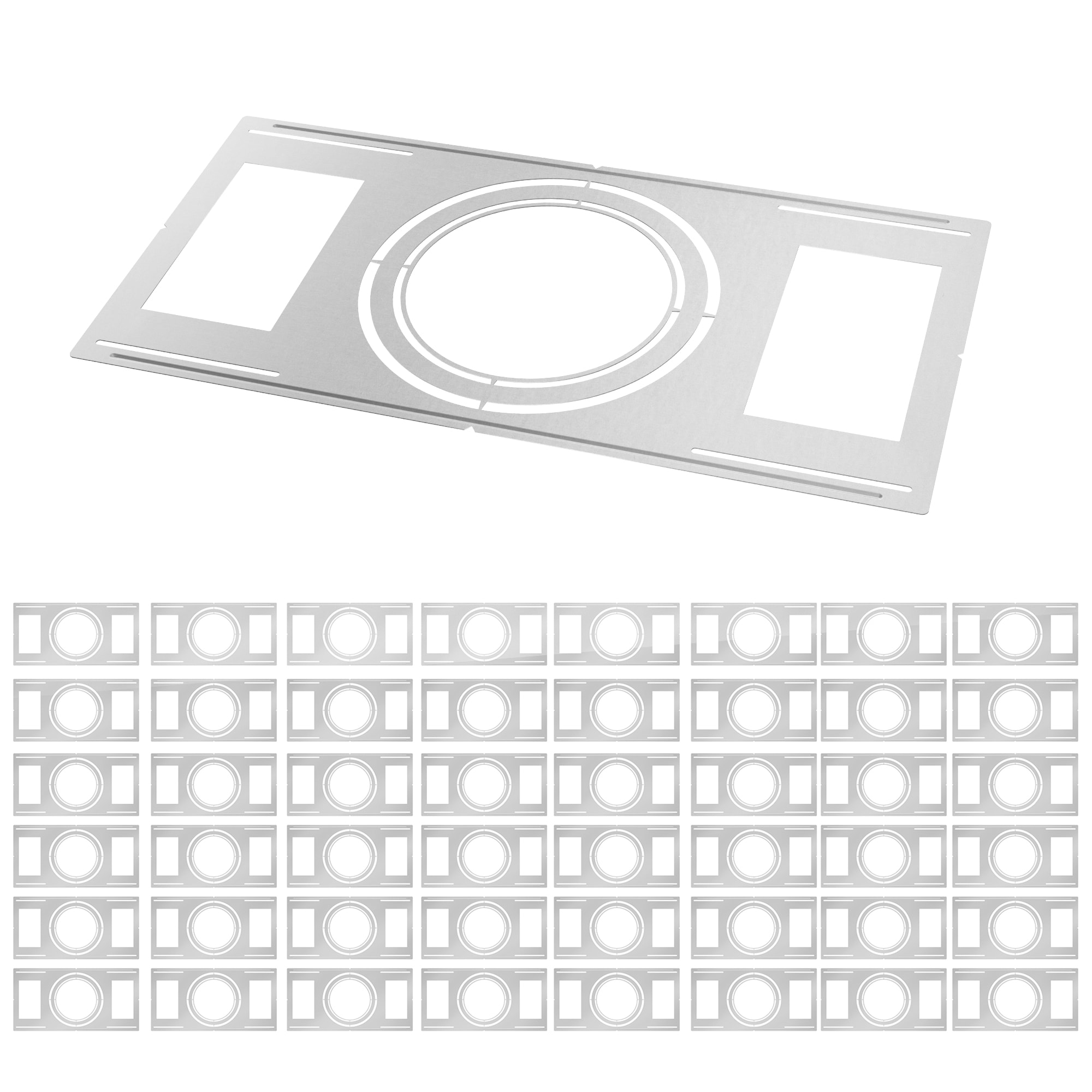 DAKAFUL 48 Pack New Construction Mounting Plates Flat Steel Rough-In Brackets Symmetric Round Holes with Multiple Cutouts 8-9-11 Inch Adjustable Panel for LED Wafer and Recessed Lighting