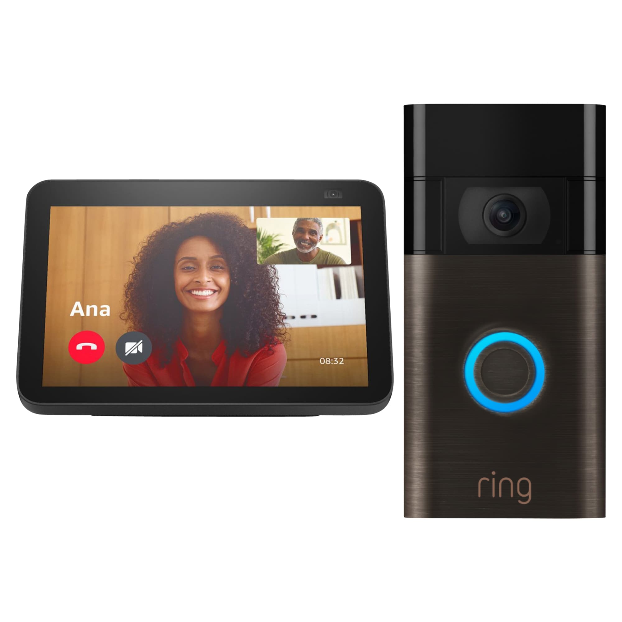Amazon Echo Show 8 - Black + Ring Video Doorbell - Venetian Bronze Bundle