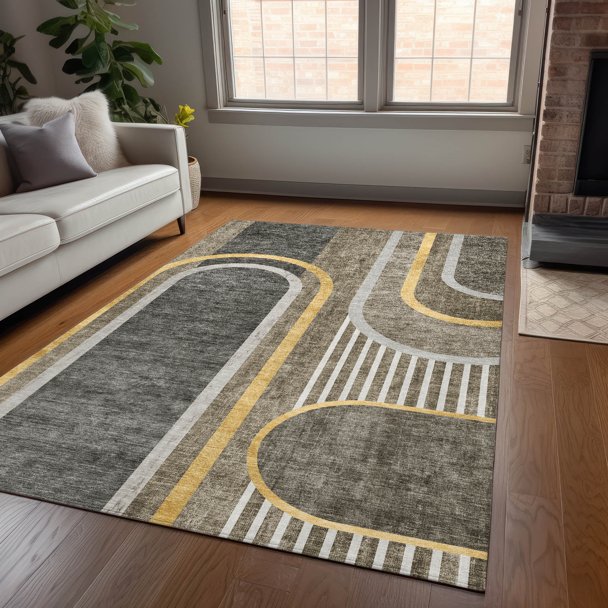 Addison Rugs ACN532TP5X8 Chantille 5 x 7 (ft) Polyester Taupe Rectangular Indoor/Outdoor Stripe Mid-Century Modern Machine washable Area rug