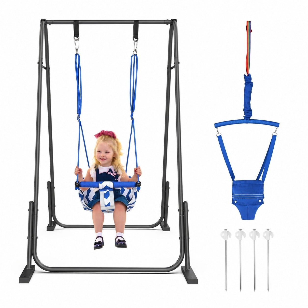 Etokfoks  2 in 1 Baby Jumper and Swing with Foldable Stand Indoor Outdoor Toddler Swing Set Blue 1 Pack