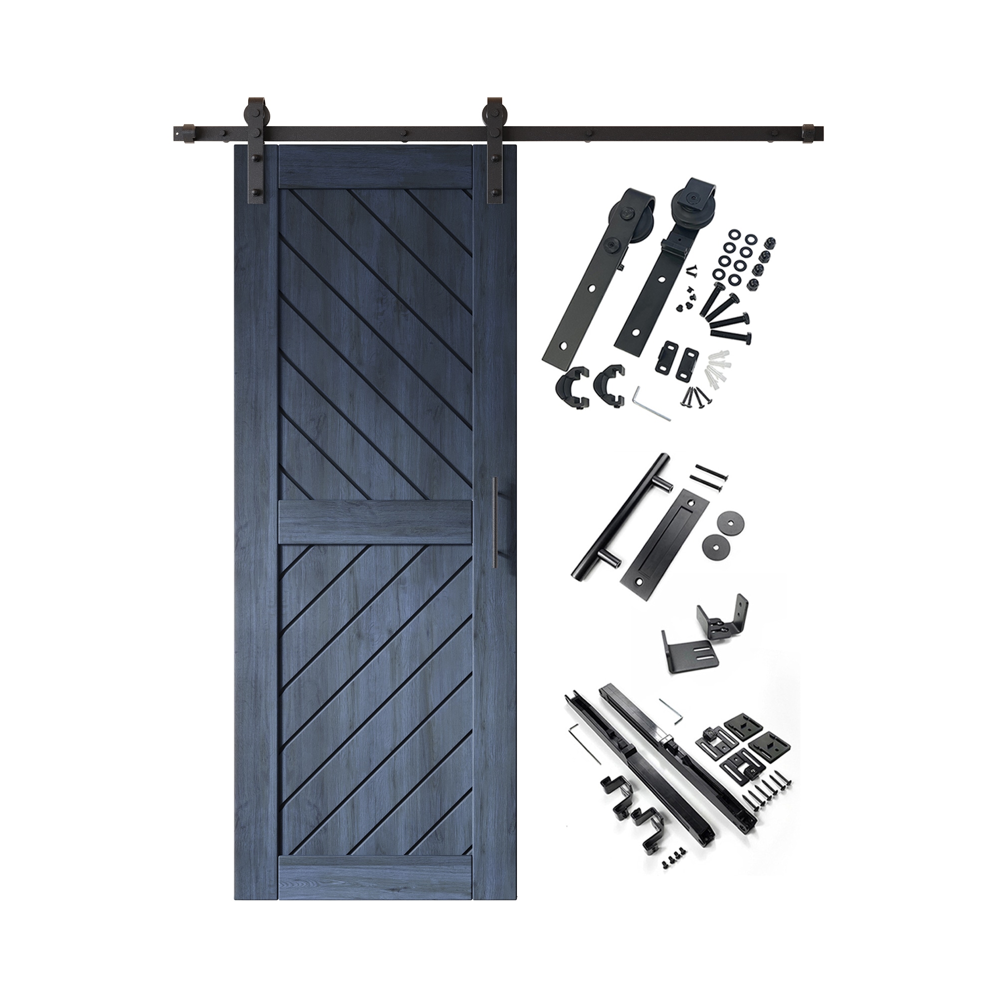 HOMACER YT1H066C-XT4-3080-NA 30-in x 80-in Navy Prefinished Non-standard Pine Wood Solid core Single Barn Door (Hardware Included)