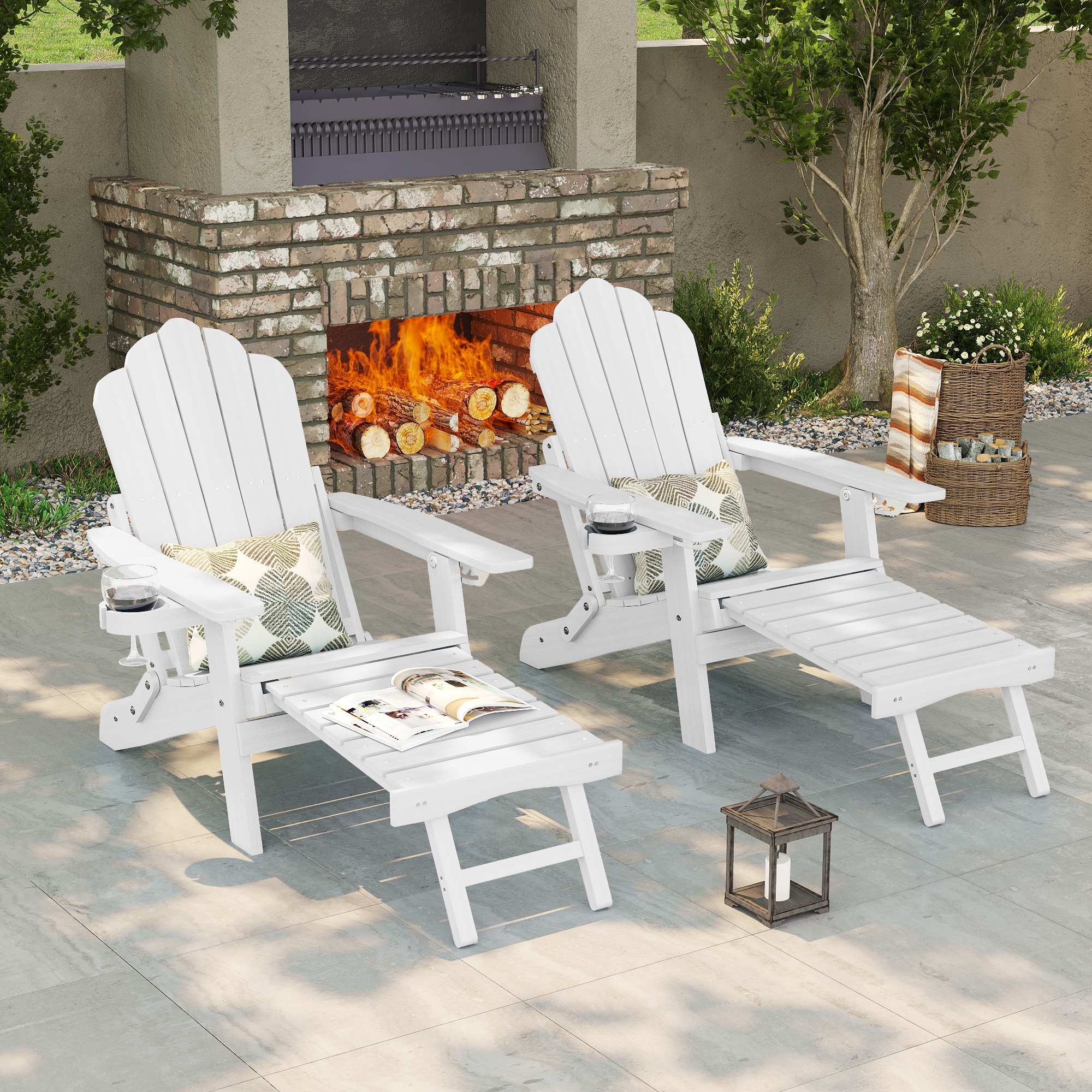 ACEGOSES LW-BAR-25-WT-2 Adirondack Chair Set of 2 White Stationary Adirondack Chair with Slat Seat