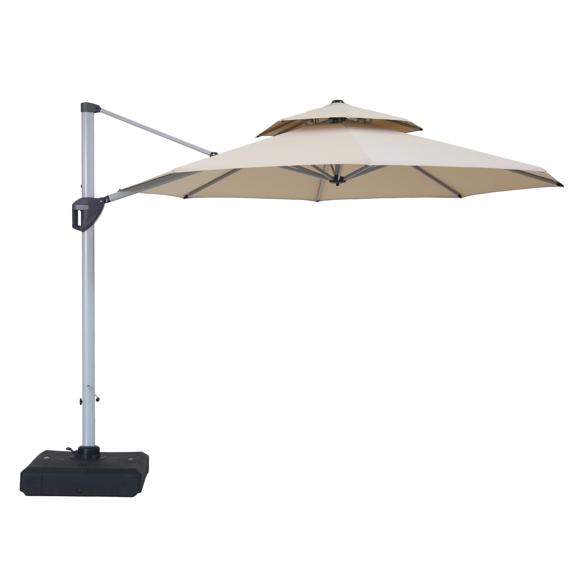 Clihome CWCH-OP70376BE 11-ft Aluminum Beige Crank Cantilever Patio Umbrella with Base