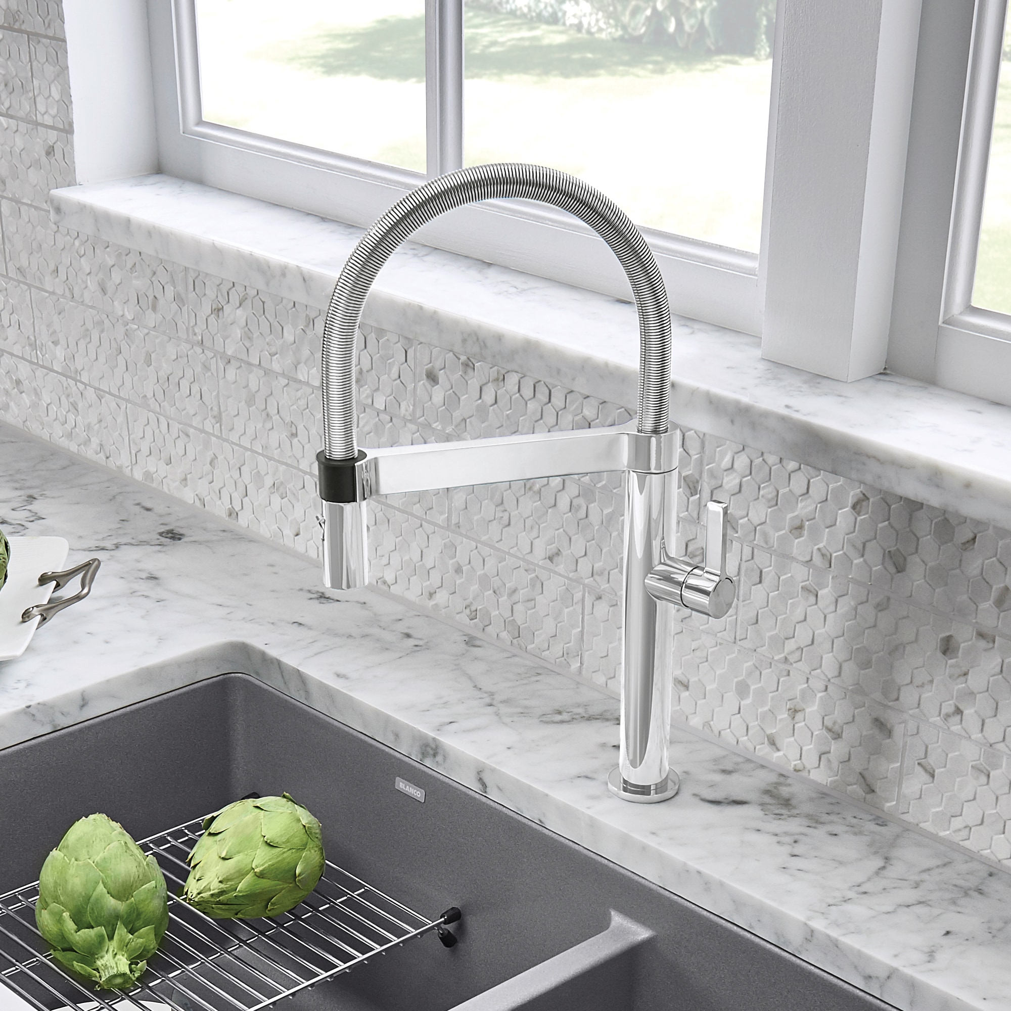 BLANCO Chrome Single Handle Pull-down Kitchen Faucet With Sprayer In ...