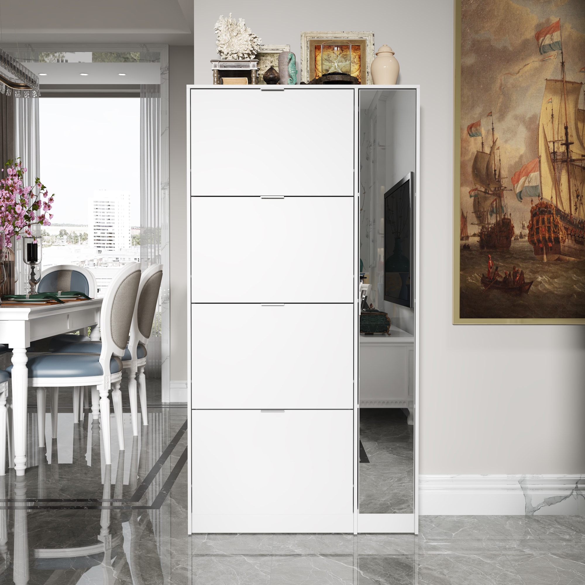 FUFU&GAGA KF200247-01 61.2-in H 4 Tier 24 pair White Engineered wood Shoe cabinet