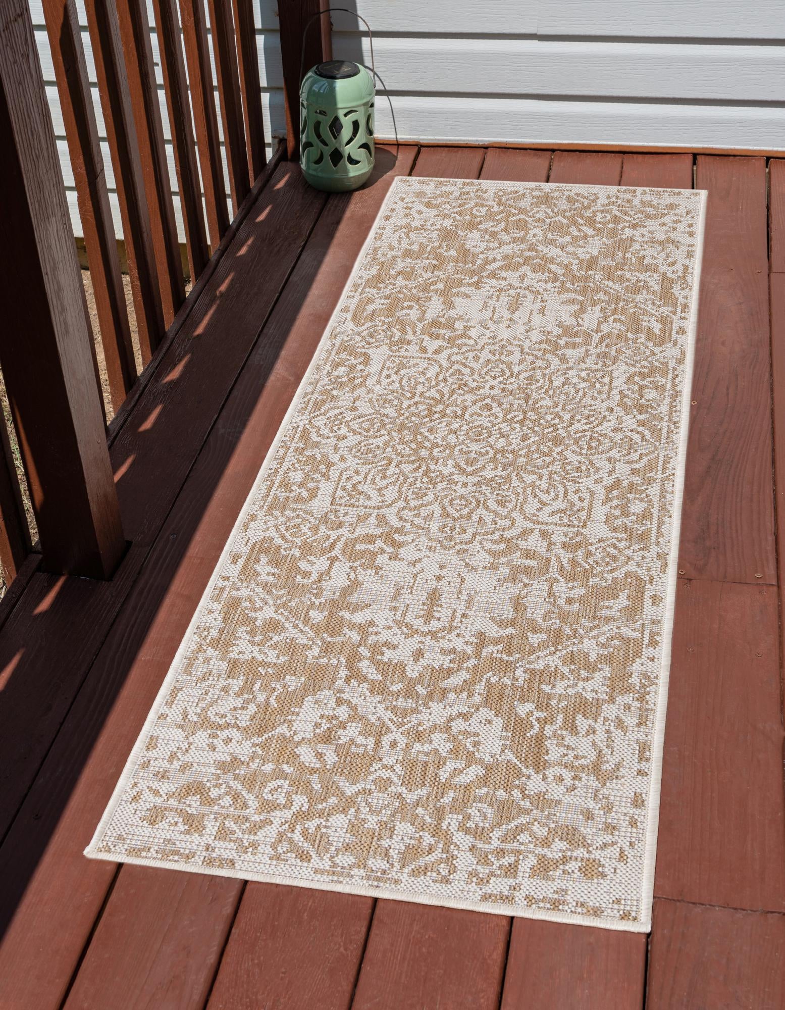 Unique Loom 3152183 Jill Zarin Outdoor 2 x 8 (ft) Loomed Polypropylene Beige Rectangular Indoor/Outdoor Medallion Runner rug