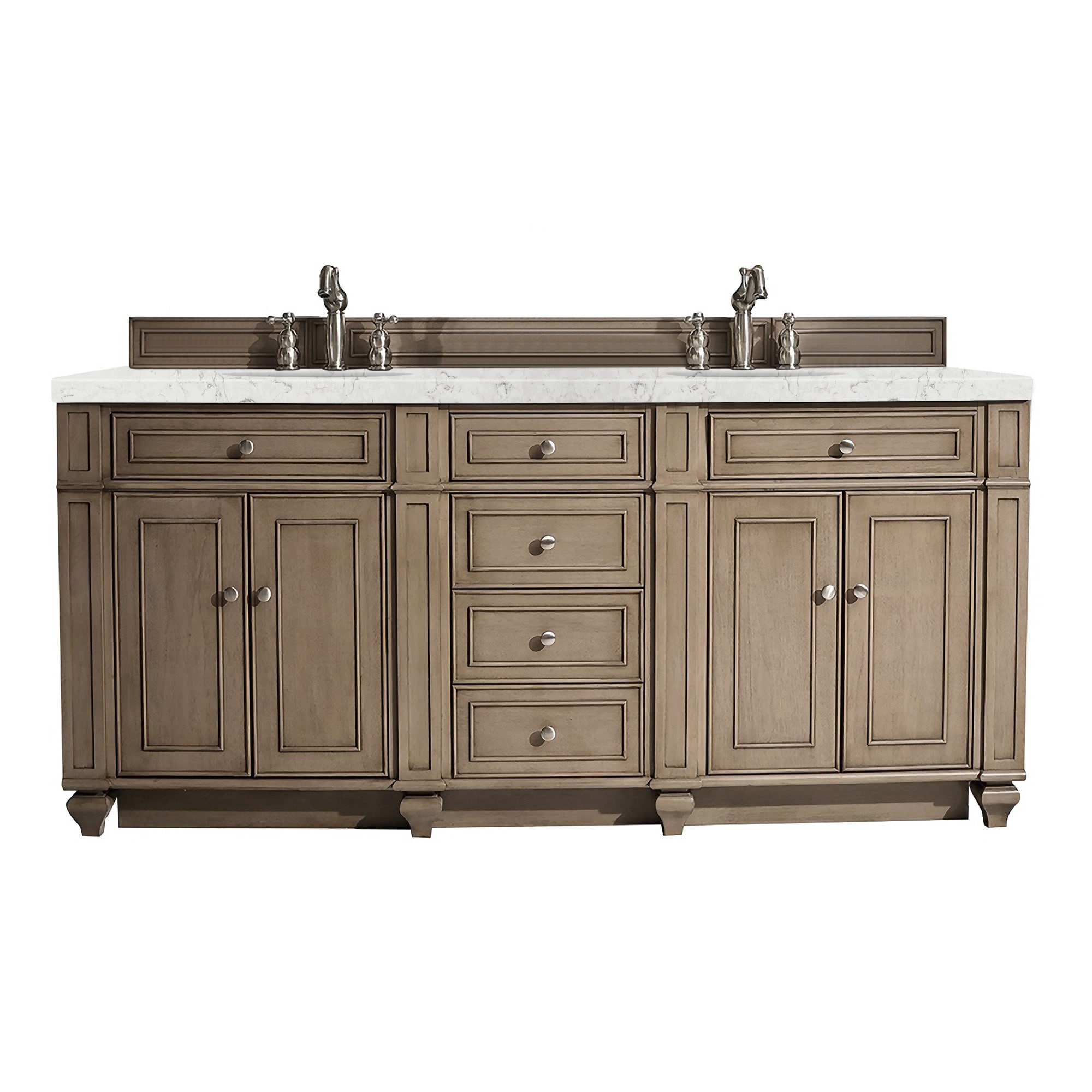 James Martin Vanities 157-V72-WW-3EJP Bristol 72-in Whitewashed Walnut Undermount Double sink Bathroom Vanity with Eternal Jasmine Pearl Quartz Top