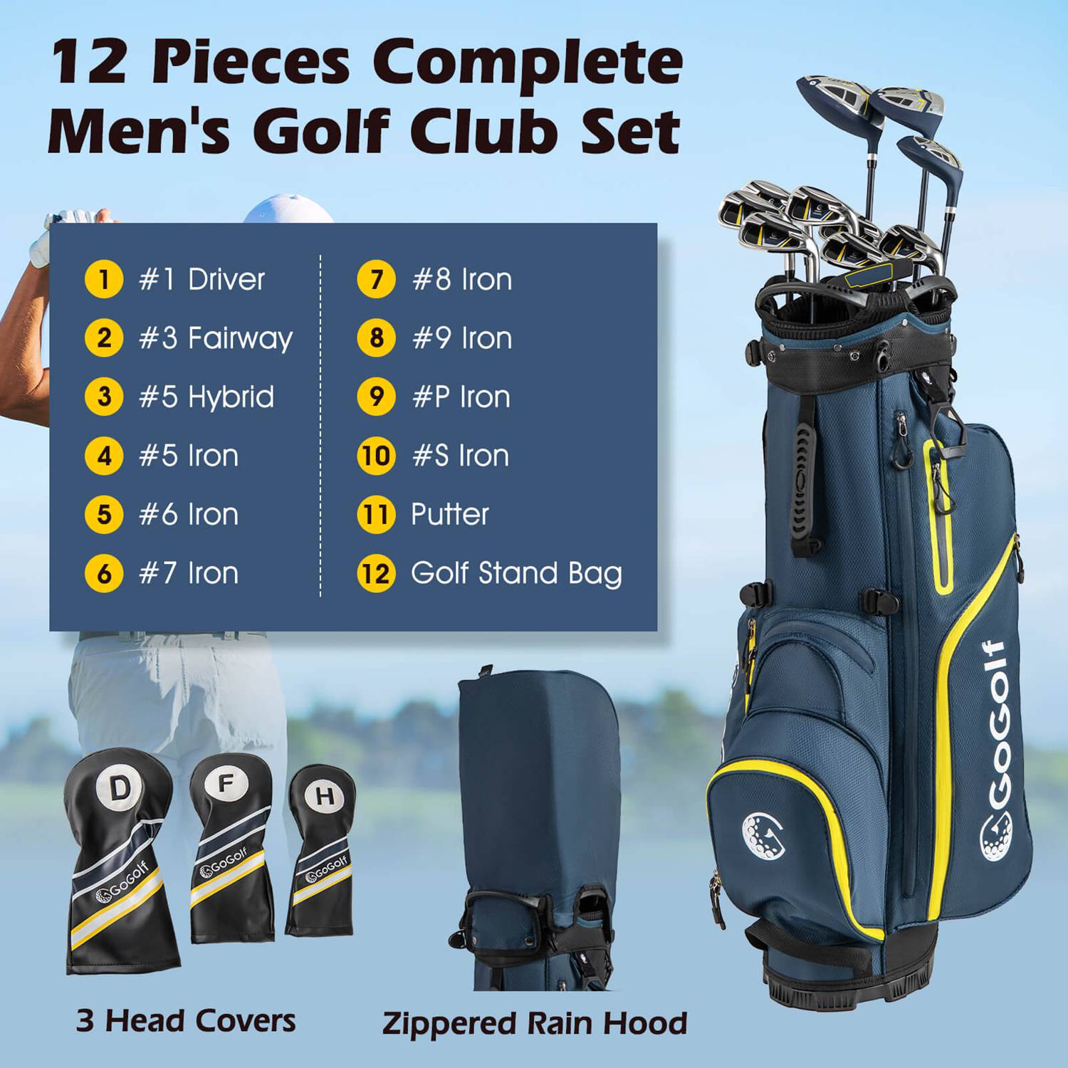 Costway 12 Pieces Mens Complete Golf Club Set Right Hand 460CC #1