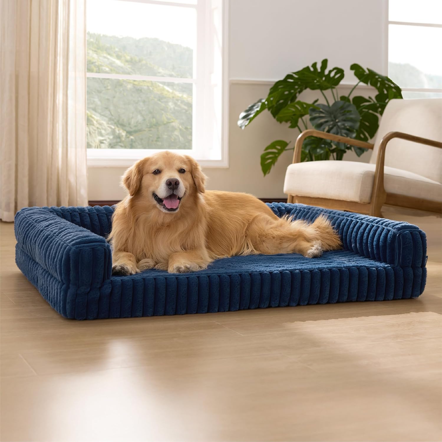 LOVMOR SF-H-CK-DOGBED-13 Bedsure Orthopedic Dog Beds for Extra Large Dogs Waterproof Memory Foam XL Pet Bed with Sides Non-Slip and Egg-Crate Foam Big Dog Couch Sofa with Washable Removable Corduroy Cover Blue