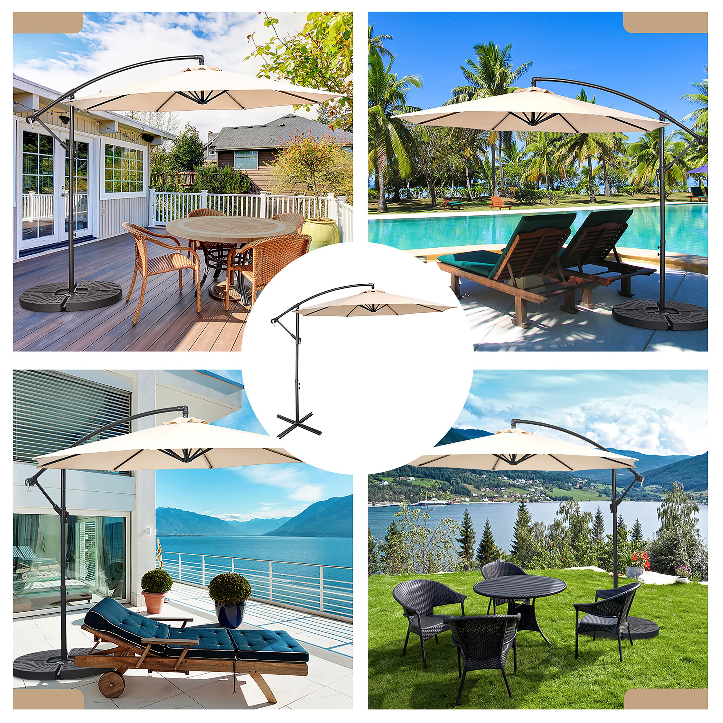 Costway 10-ft Steel Octagon Offset Patio Umbrella with Base in the ...