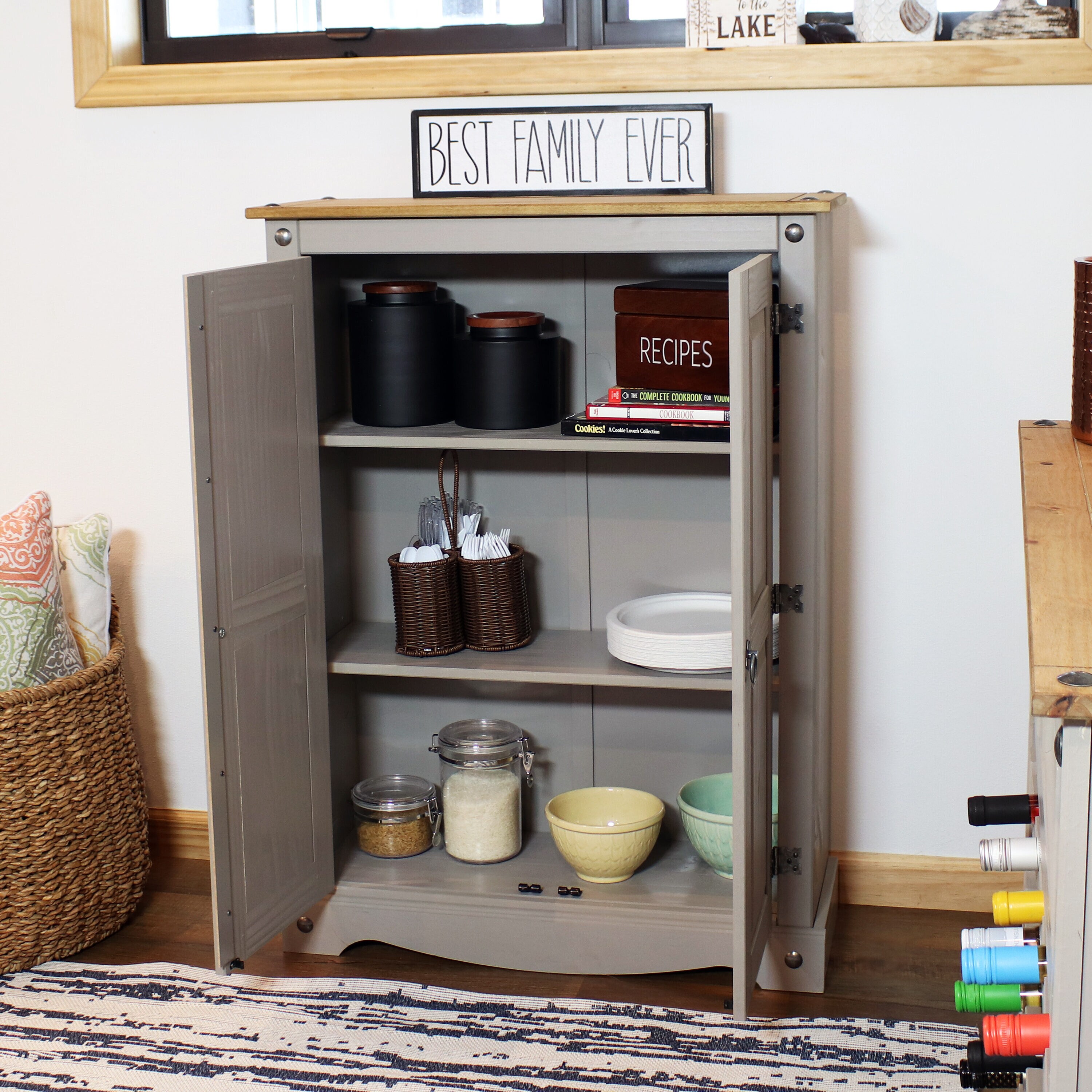 Sunnydaze Decor Contemporary Modern Gray Wood Pine Kitchen Hutch In The   64585506 