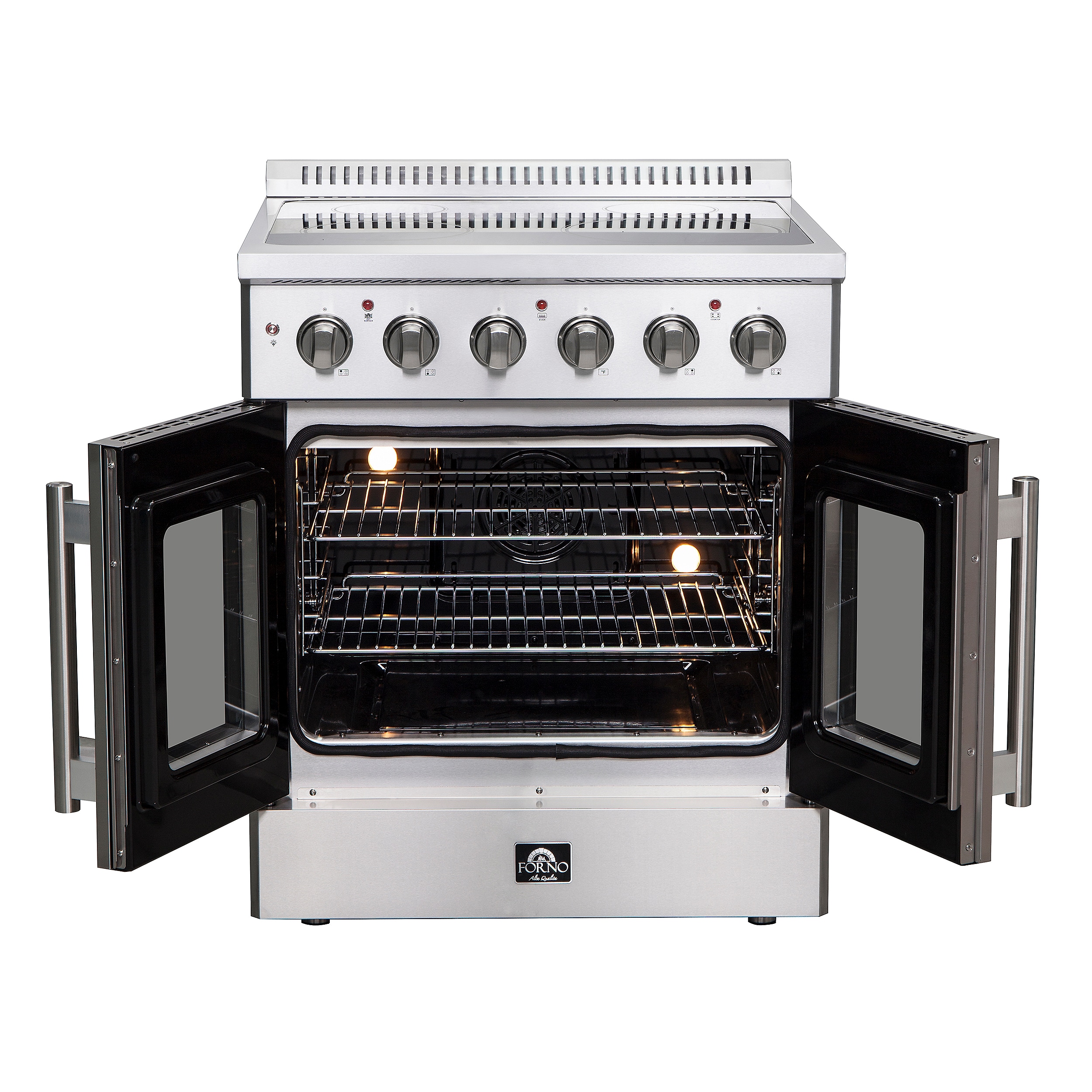 FORNO Galiano Titanium 30-in Glass Top 4 Burners 4.32-cu ft Air Fry  Freestanding Electric Range (Stainless Steel) in the Single Oven Electric  Ranges department at