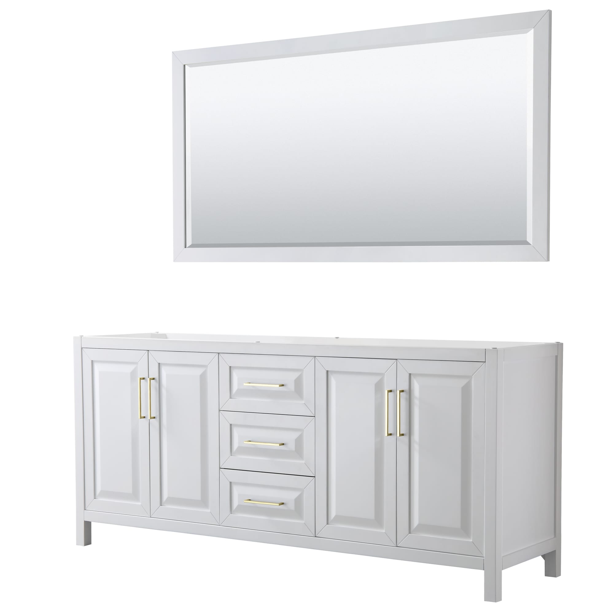 Wyndham Collection WCV252580DWGCXSXXM70 Daria 80-in White with Brushed Gold Trim Bathroom Vanity Base Cabinet without Top (Mirror Included)