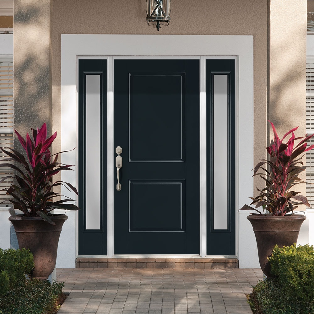 Masonite 1218200 60-in x 80-in x 4-9/16-in Fiberglass No glass Right-hand inswing Eclipse Painted Prehung Front Door with Sidelights with Brickmould Insulating core