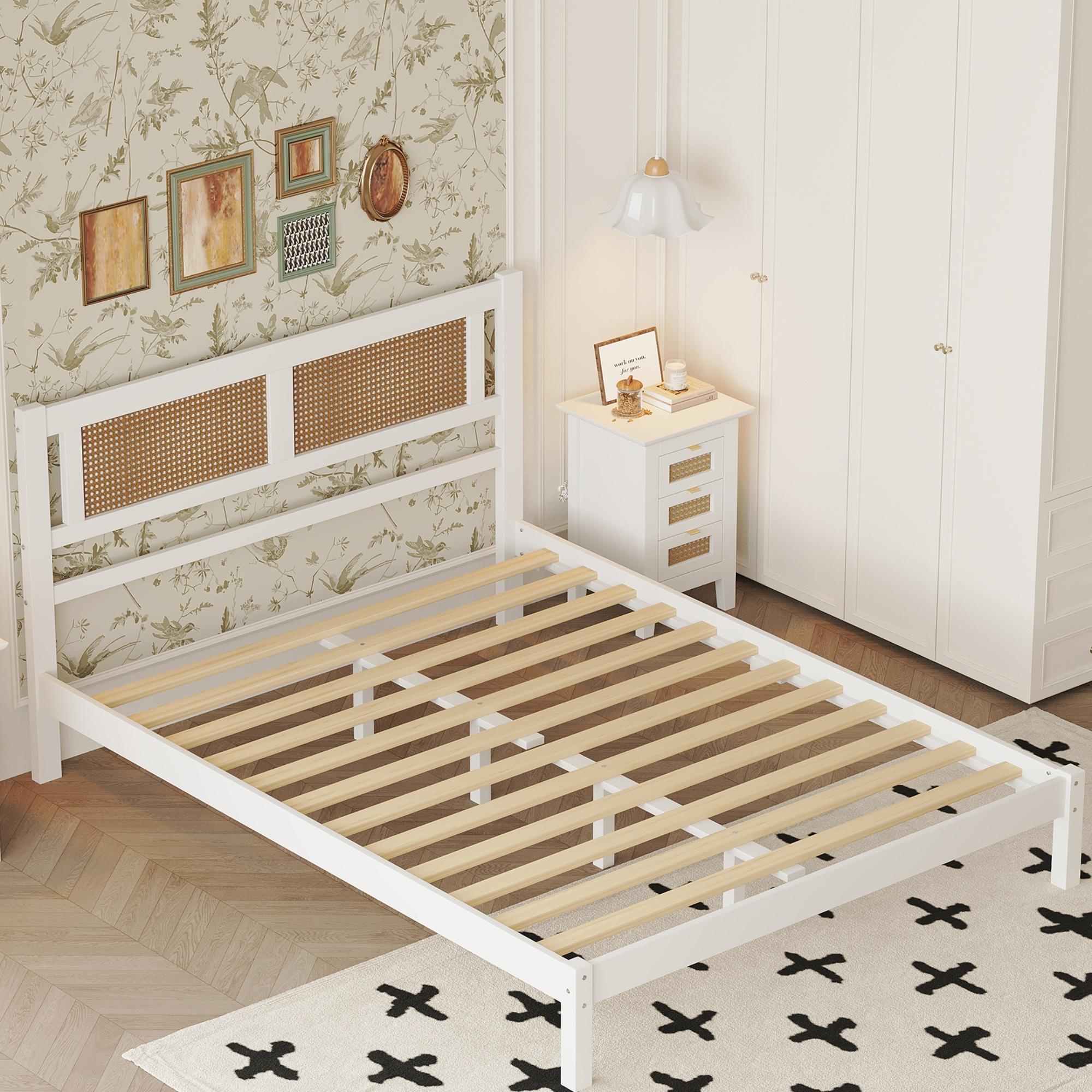 Bayfeve BF-313318K-IN Wood Platform Bed White Queen Composite Platform Bed