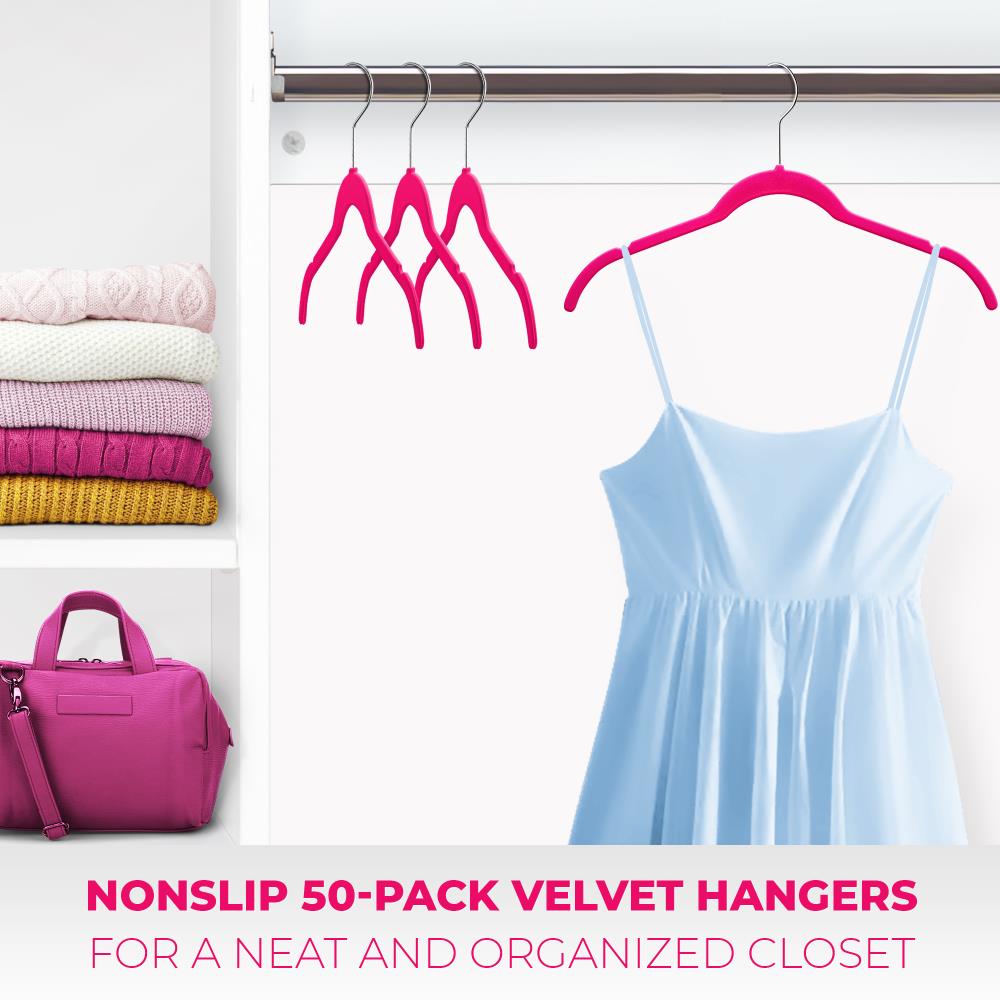 Slip Velvet Clothing Hangers, 50 Pack, Pink Bag hanger Purse