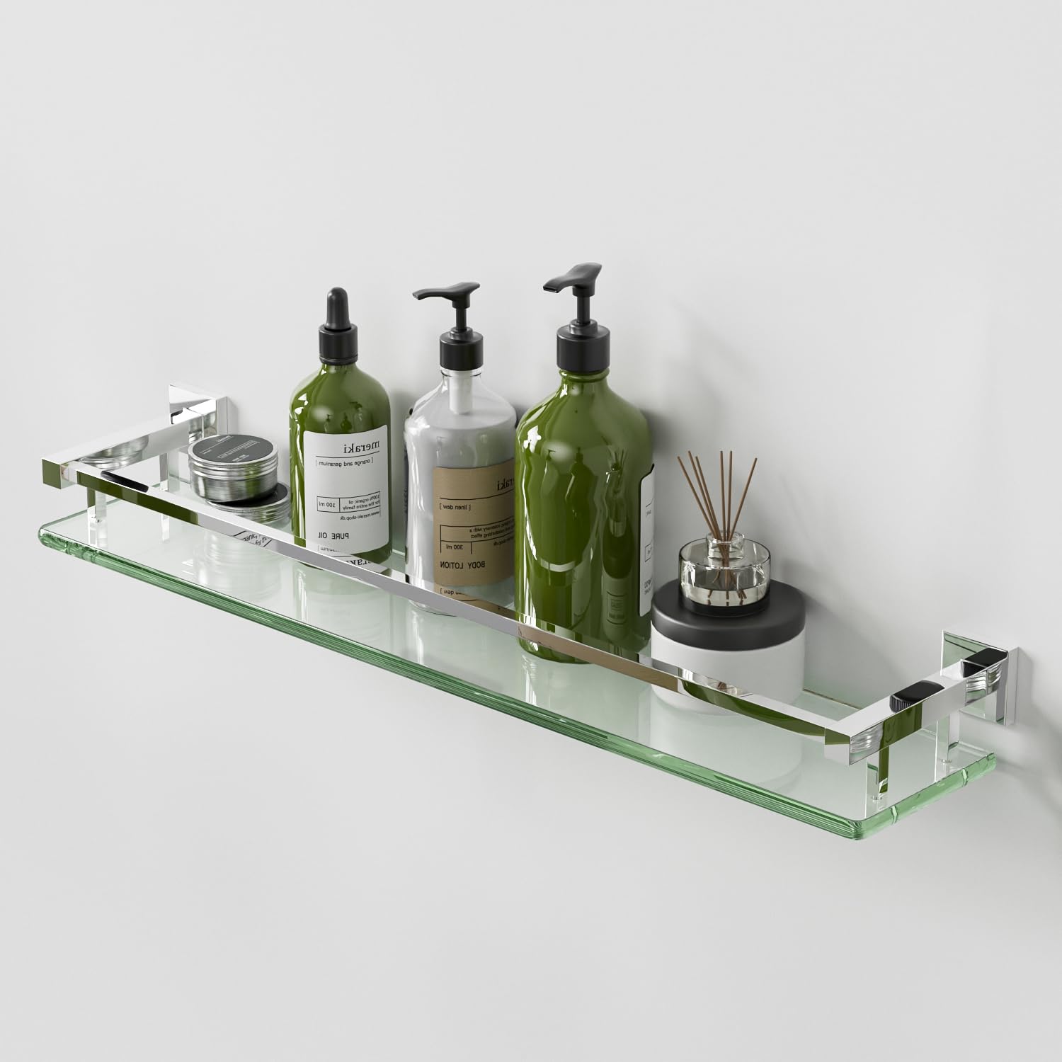 Lovav Glass Shelf Bathroom Wall Mounted 24 Inch Polished Chrome Tempered Floating Stainless Steel