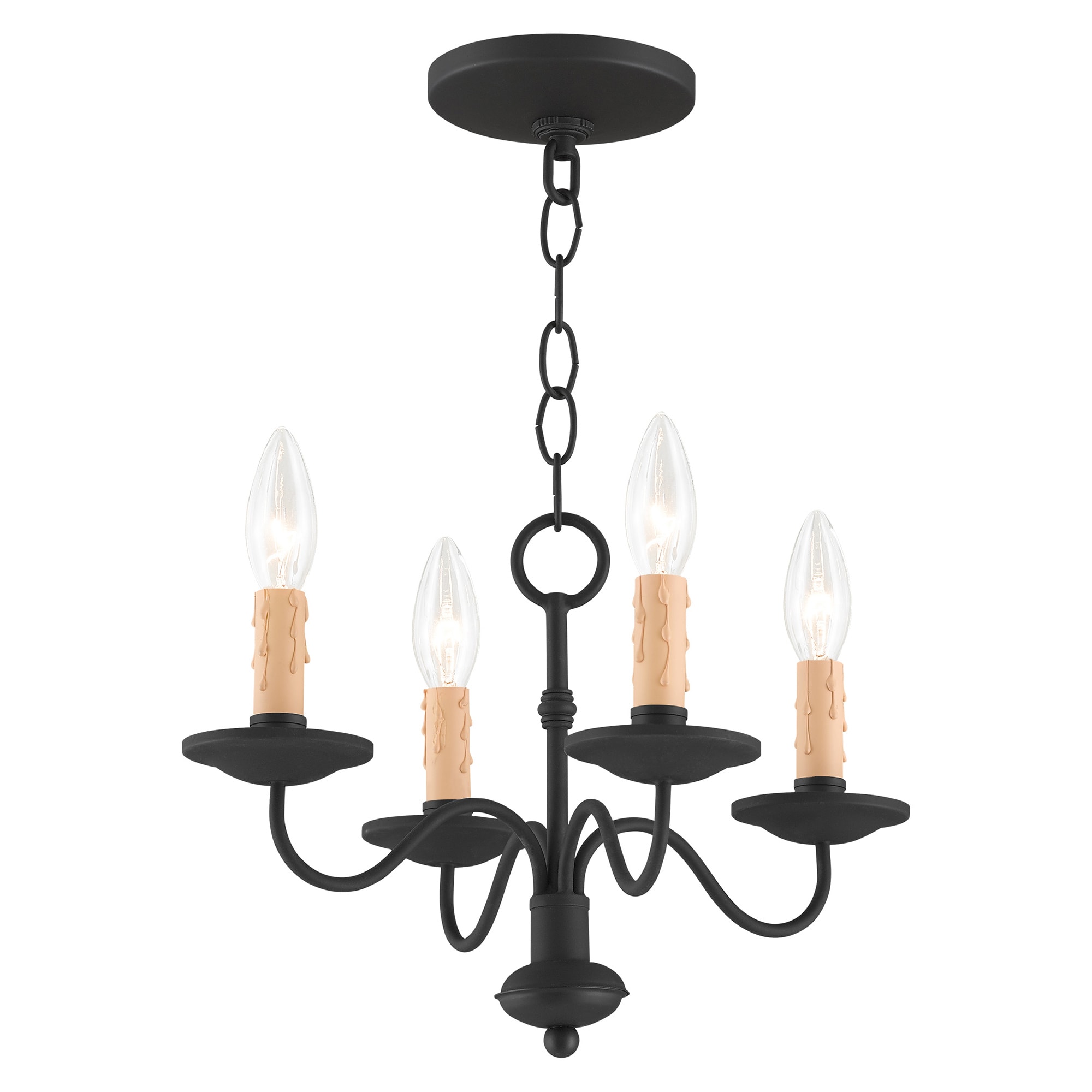 Heritage Elegance 4-Light Black Mini Chandelier with Faux Candle Drip Guards