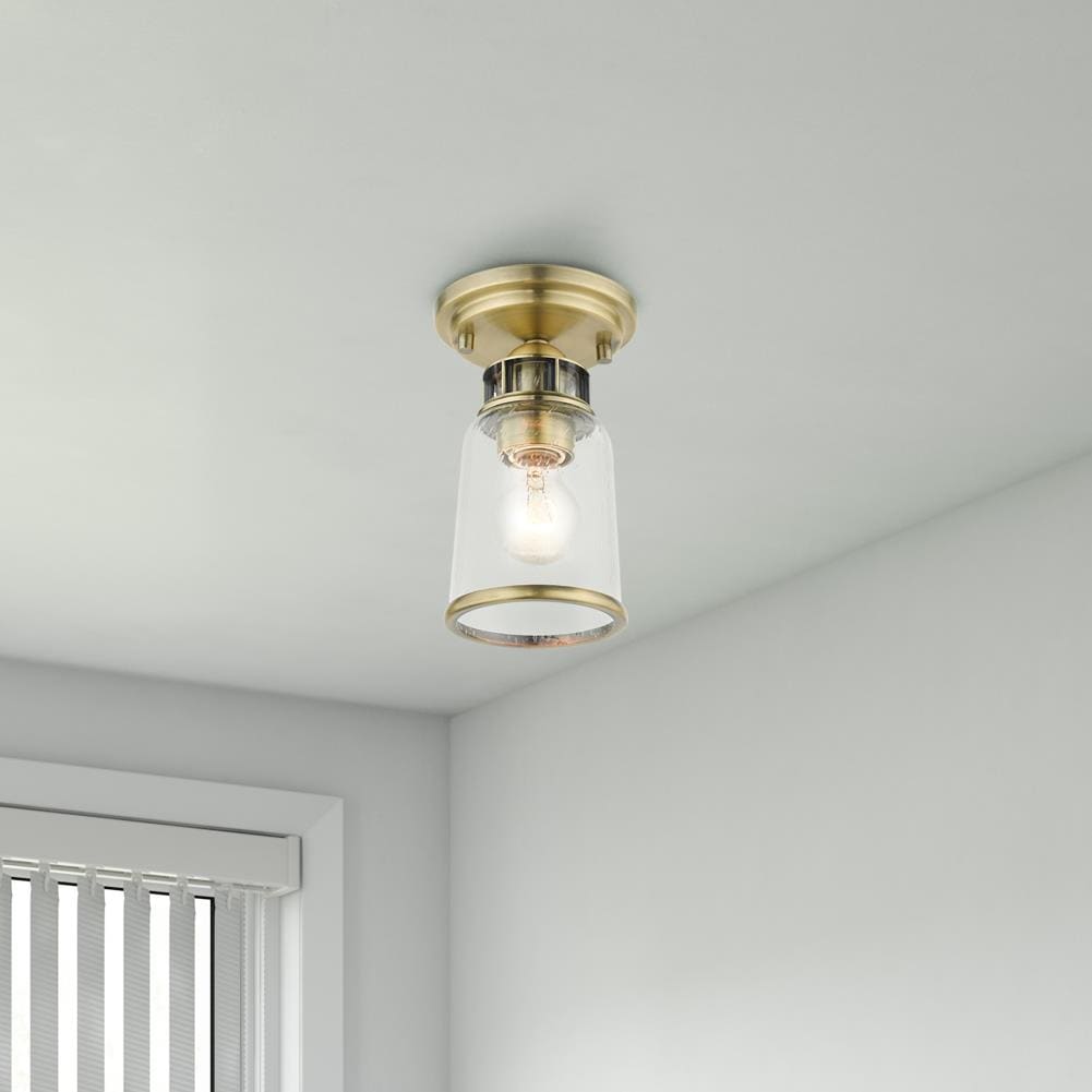 Antique Brass Seeded Glass 1-Light Flush Mount