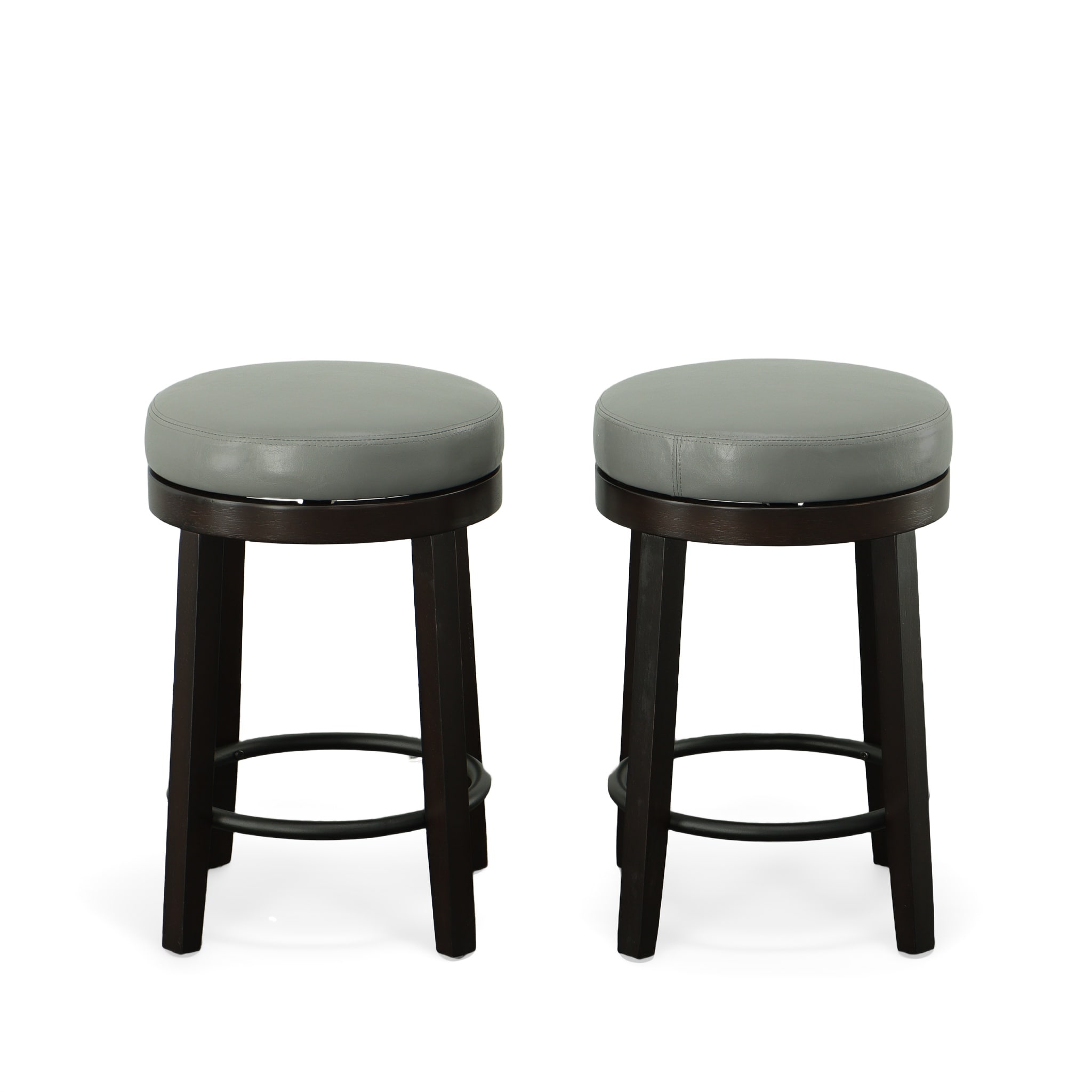 Carolina Cottage CL1724ESPGRY Set of 2 Gray/Espresso 24-in H Counter height Upholstered Swivel Wood Bar Stool